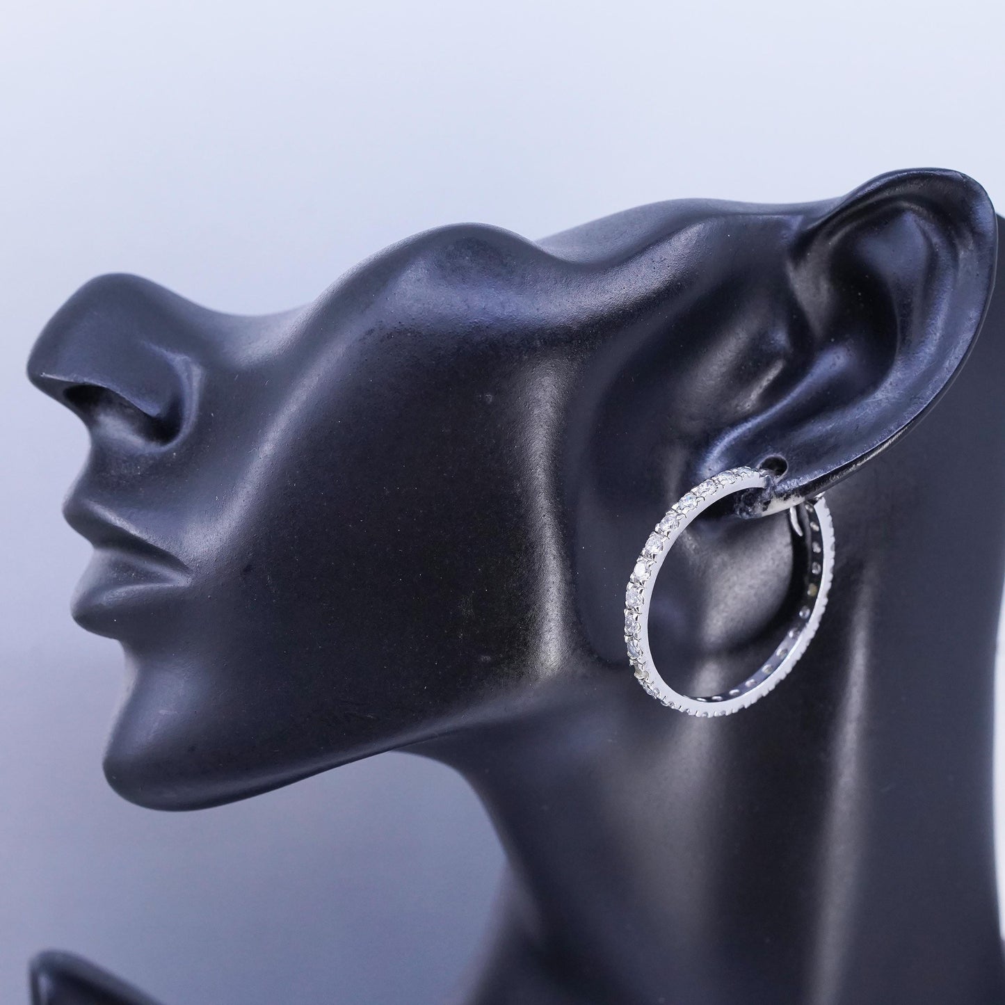 1.5", MISSING CZ vintage Sterling silver earrings, 925 hoops with cluster cz
