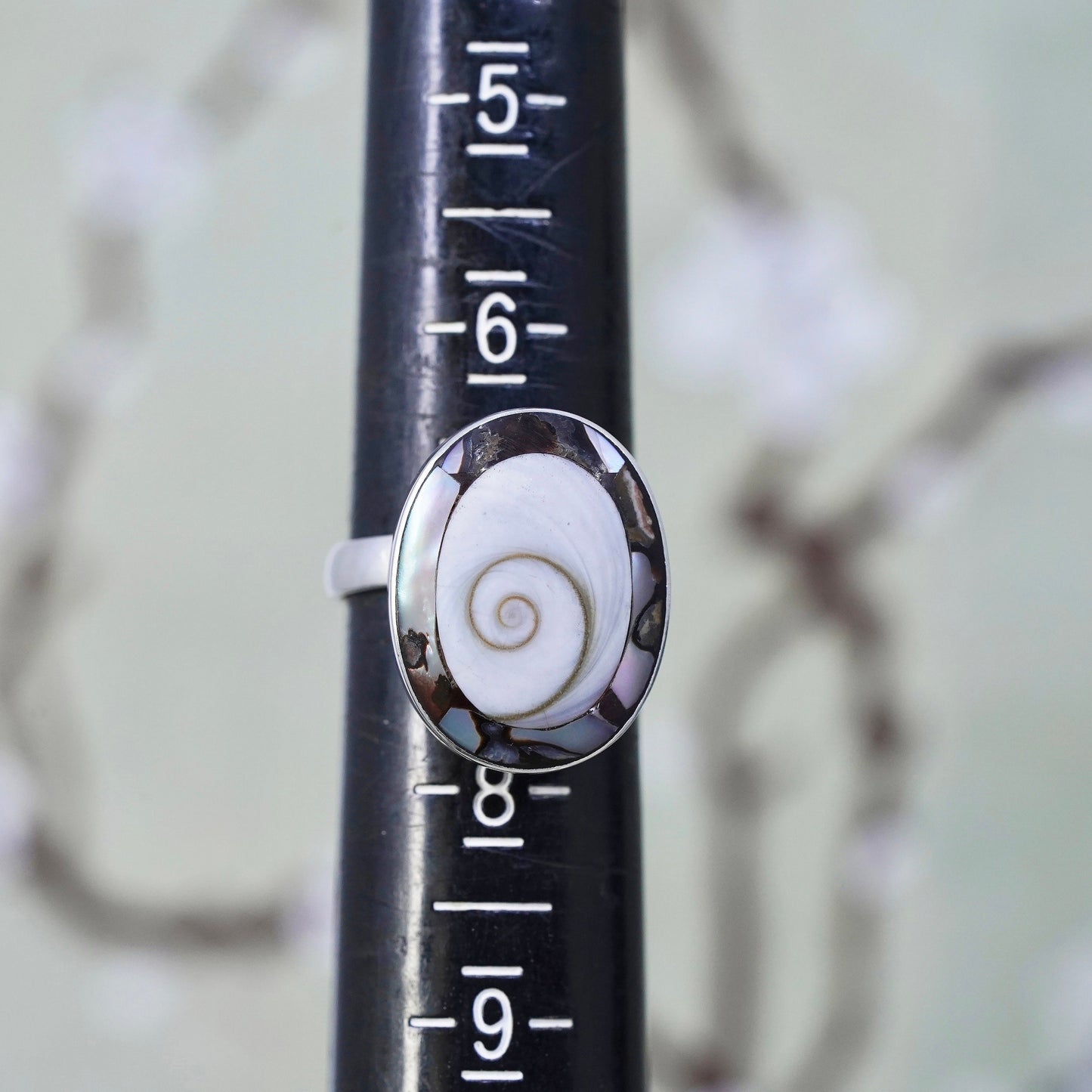 Size 7, Vintage sterling silver ring, handmade 925 band shiva eye snail shell