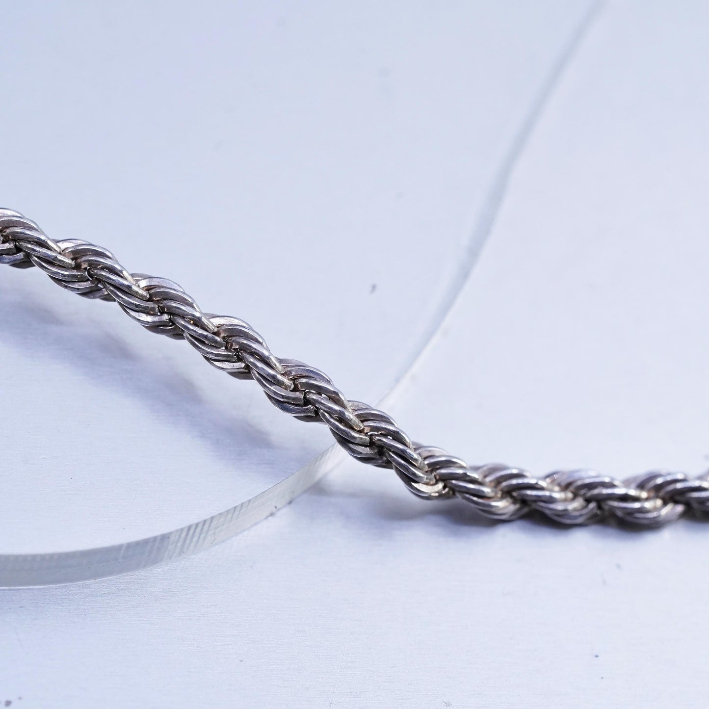 24" 3mm, vintage USA Sterling 925 silver rope chain necklace, stamped Sterling