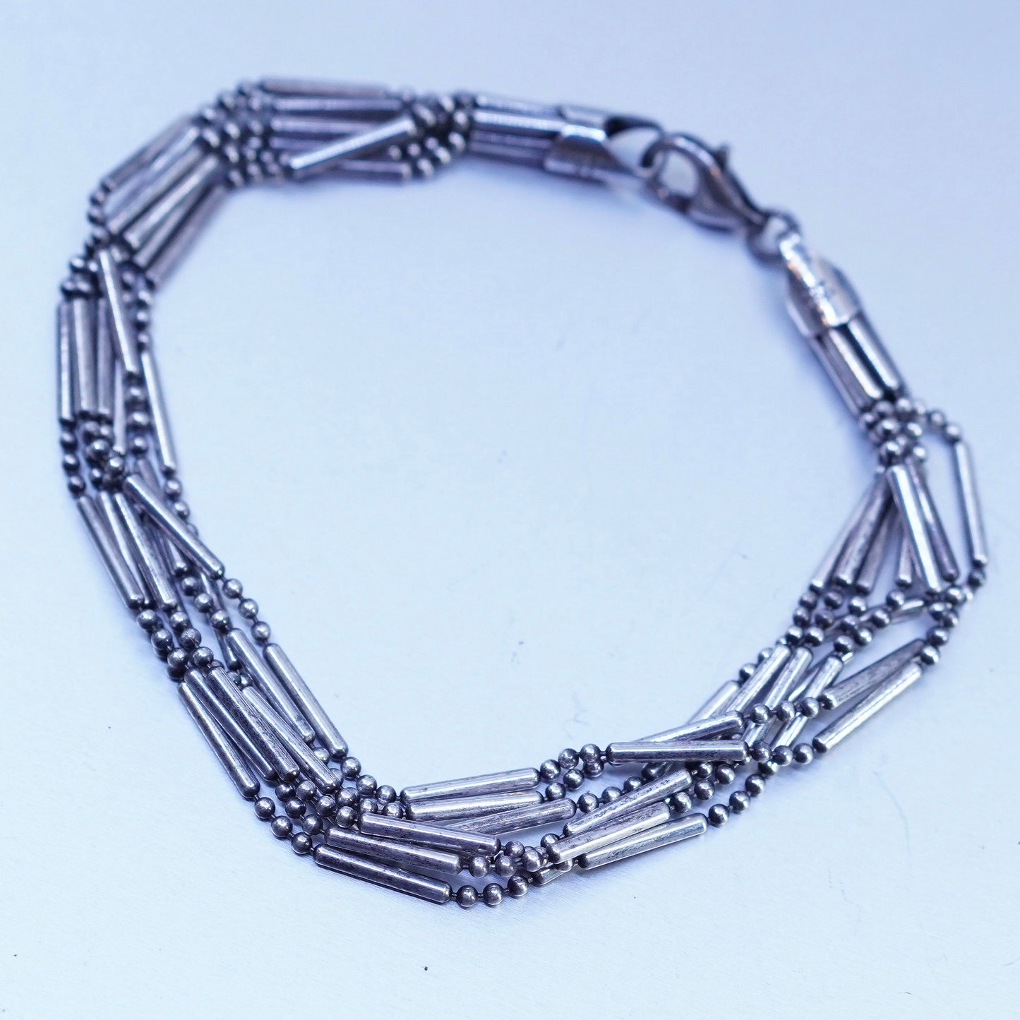 7”, Italy Milor Sterling 925 silver bracelet, multi strands tube bead chain