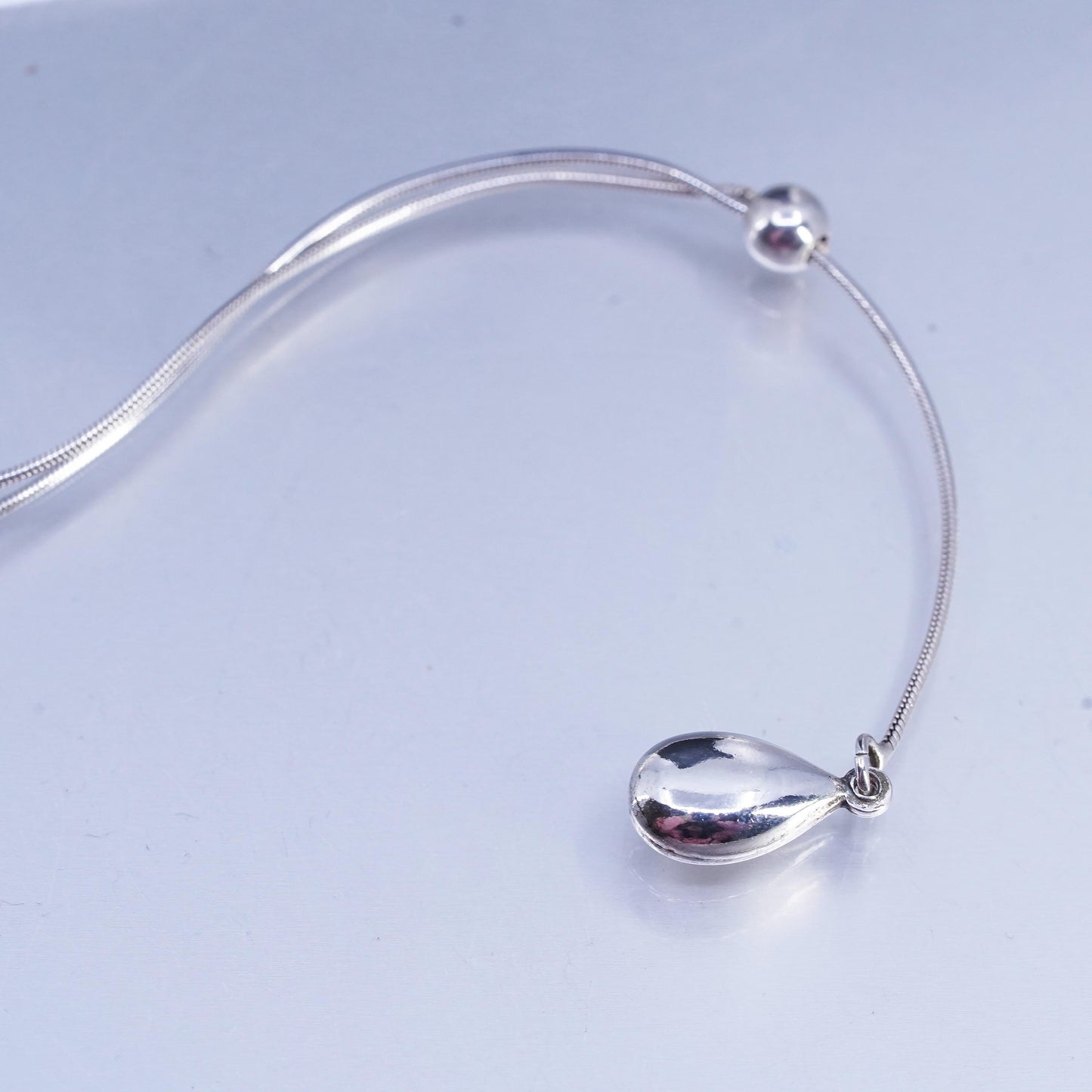 18+3", VTG Sterling 925 silver handmade snake necklace with teardrop pendant