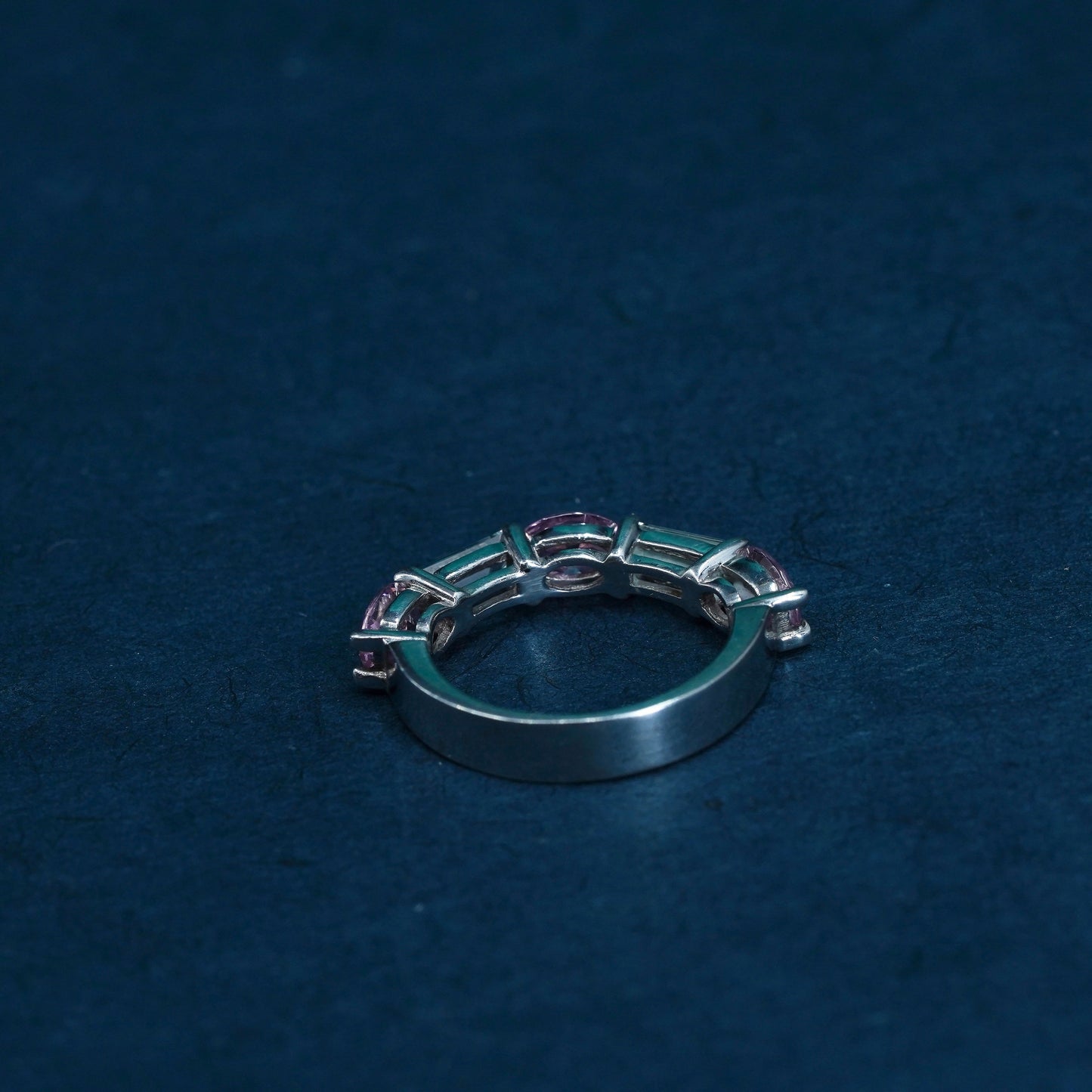 Size 4.5, Sterling 925 silver handmade ring, 925 stackable wedding band pink Cz
