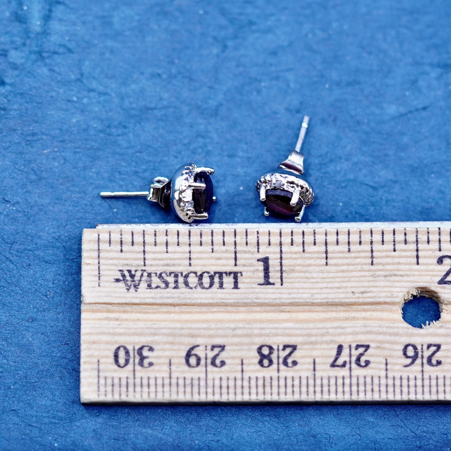 Vintage Sterling silver handmade earrings, 925 studs with ruby and diamond