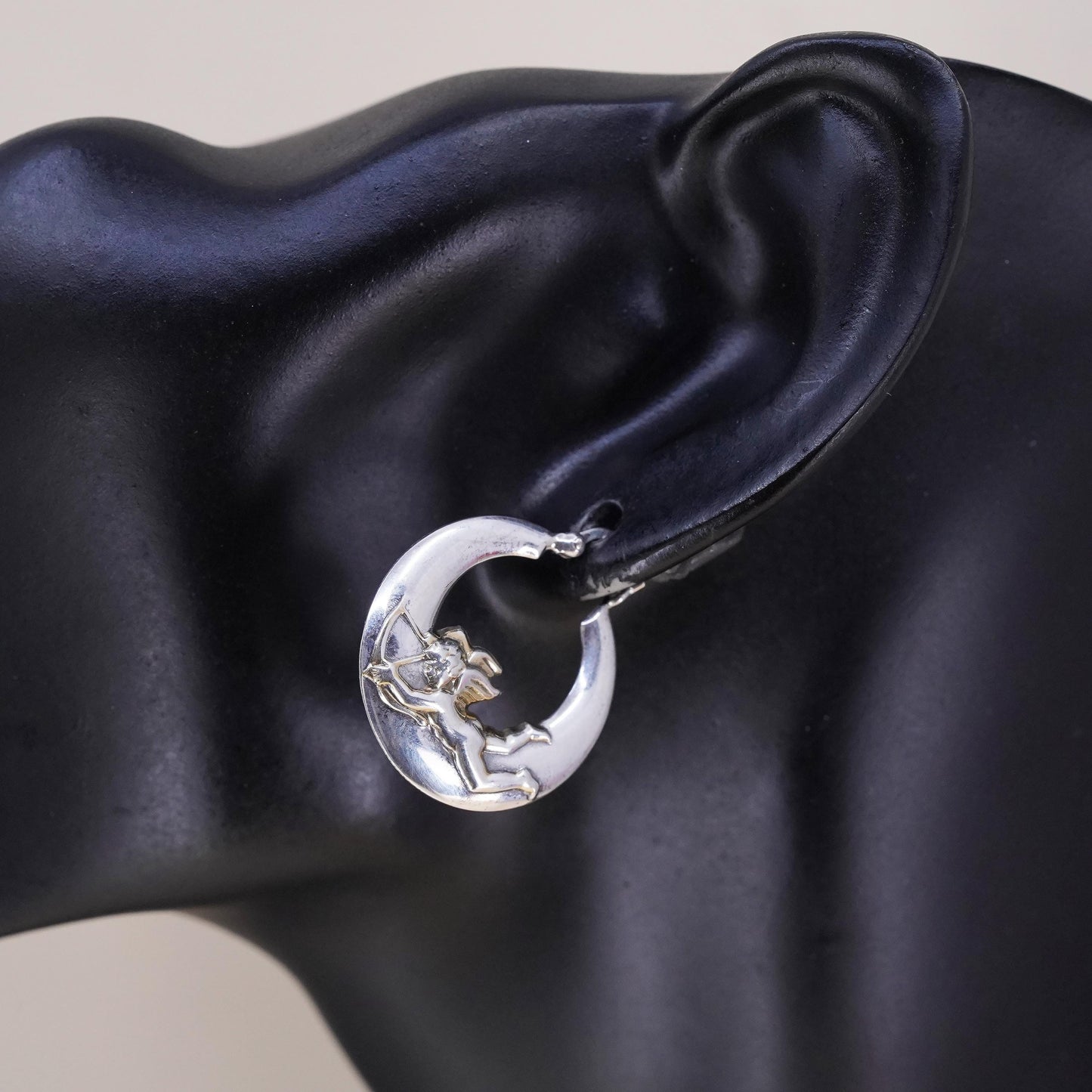 1”, Vintage Sterling silver handmade single 1 earring, 925 angel 925 hoops