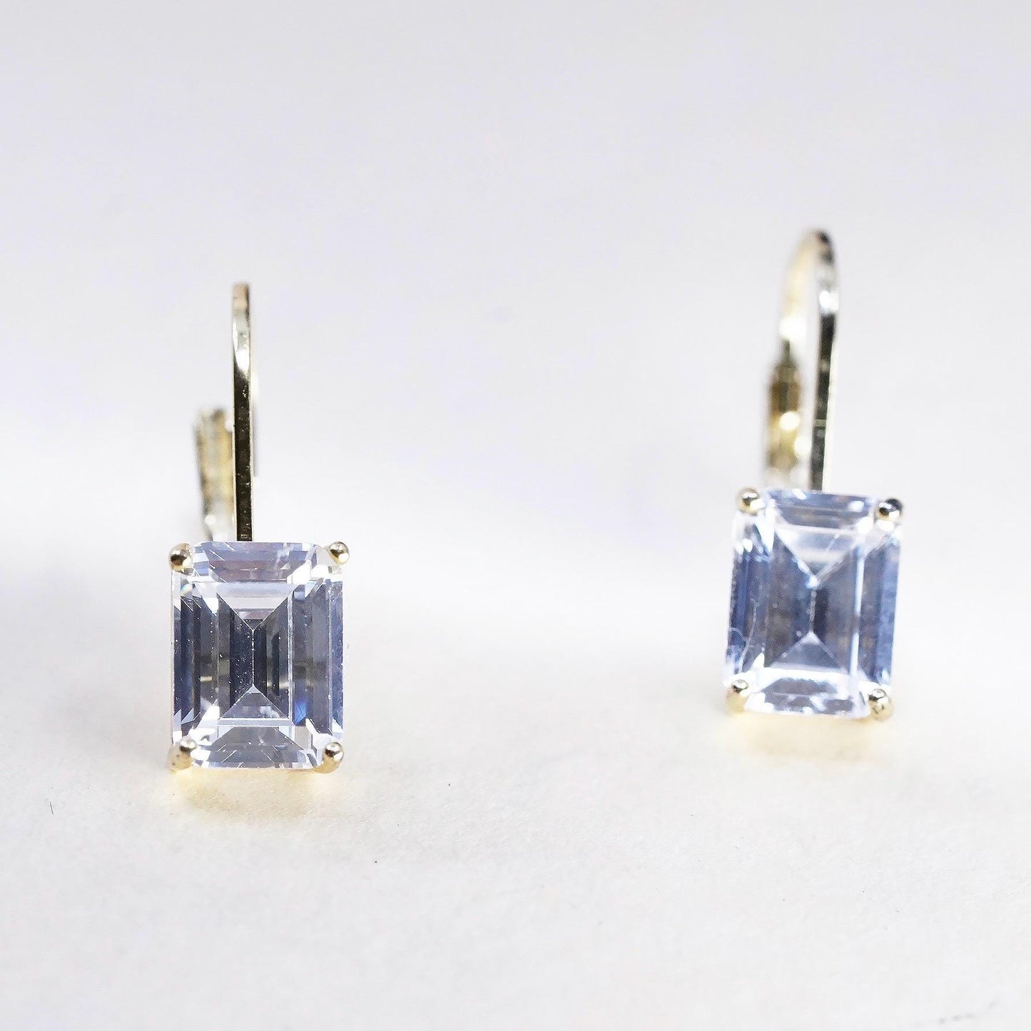 VTG Yellow Gold Plated Sterling Silver earrings, 925 dangles clear Cz leverback