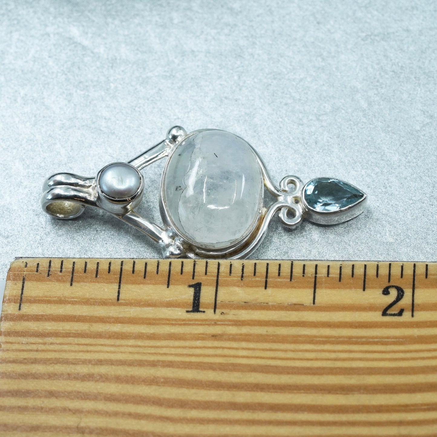 Vintage sterling 925 silver handmade pendant with moonstone pearl blue topaz