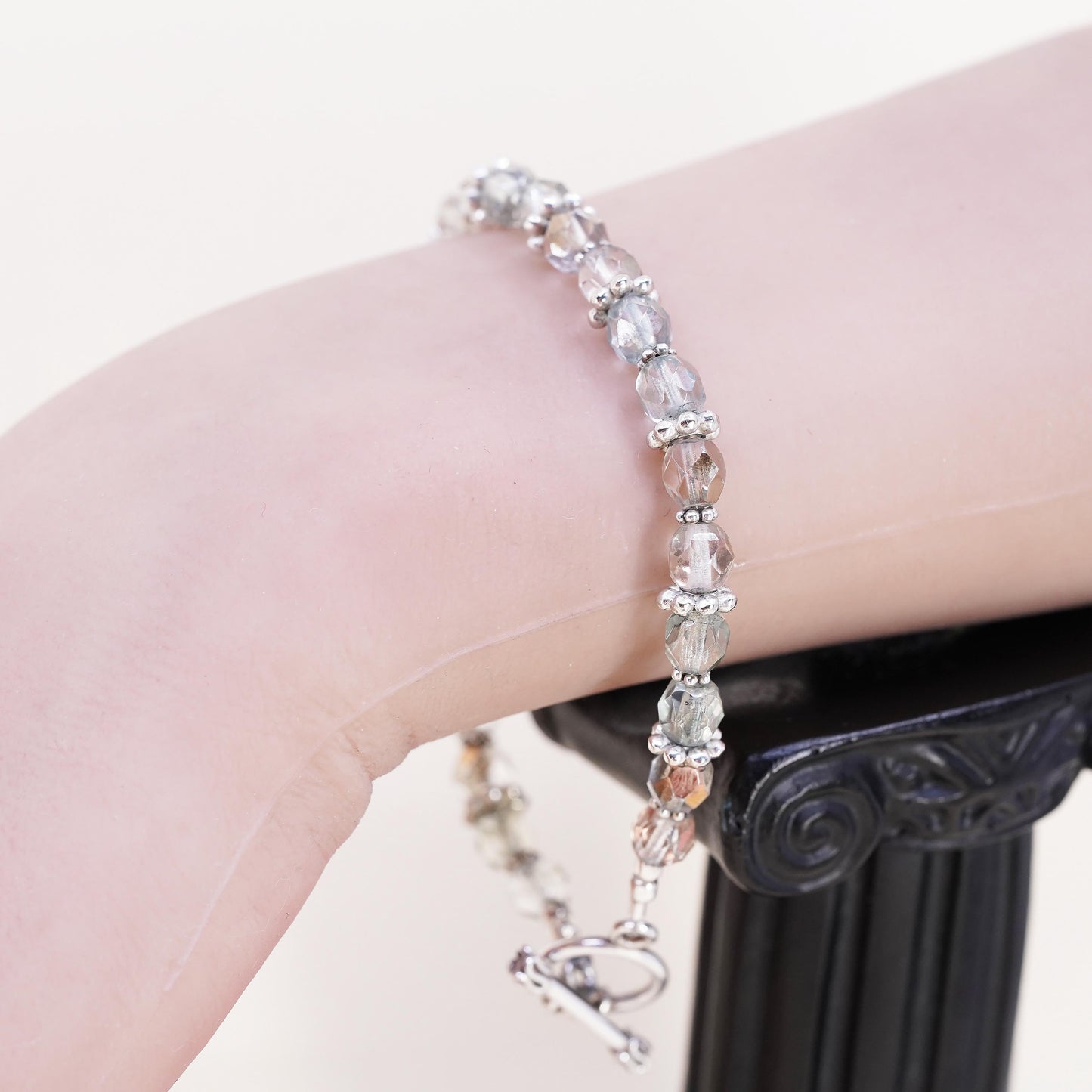 7.25", Sterling silver handmade bracelet, 925 Crystal beads and toggle closure