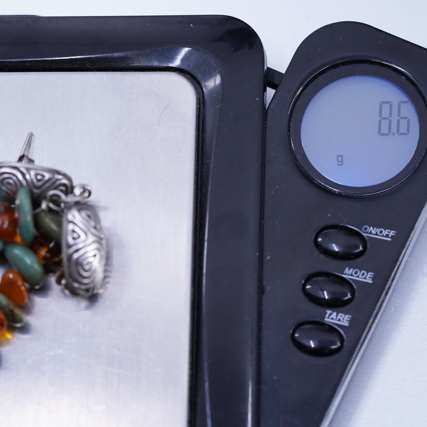 Indonesia handmade Sterling Silver handmade earrings, Turquoise Amber beads