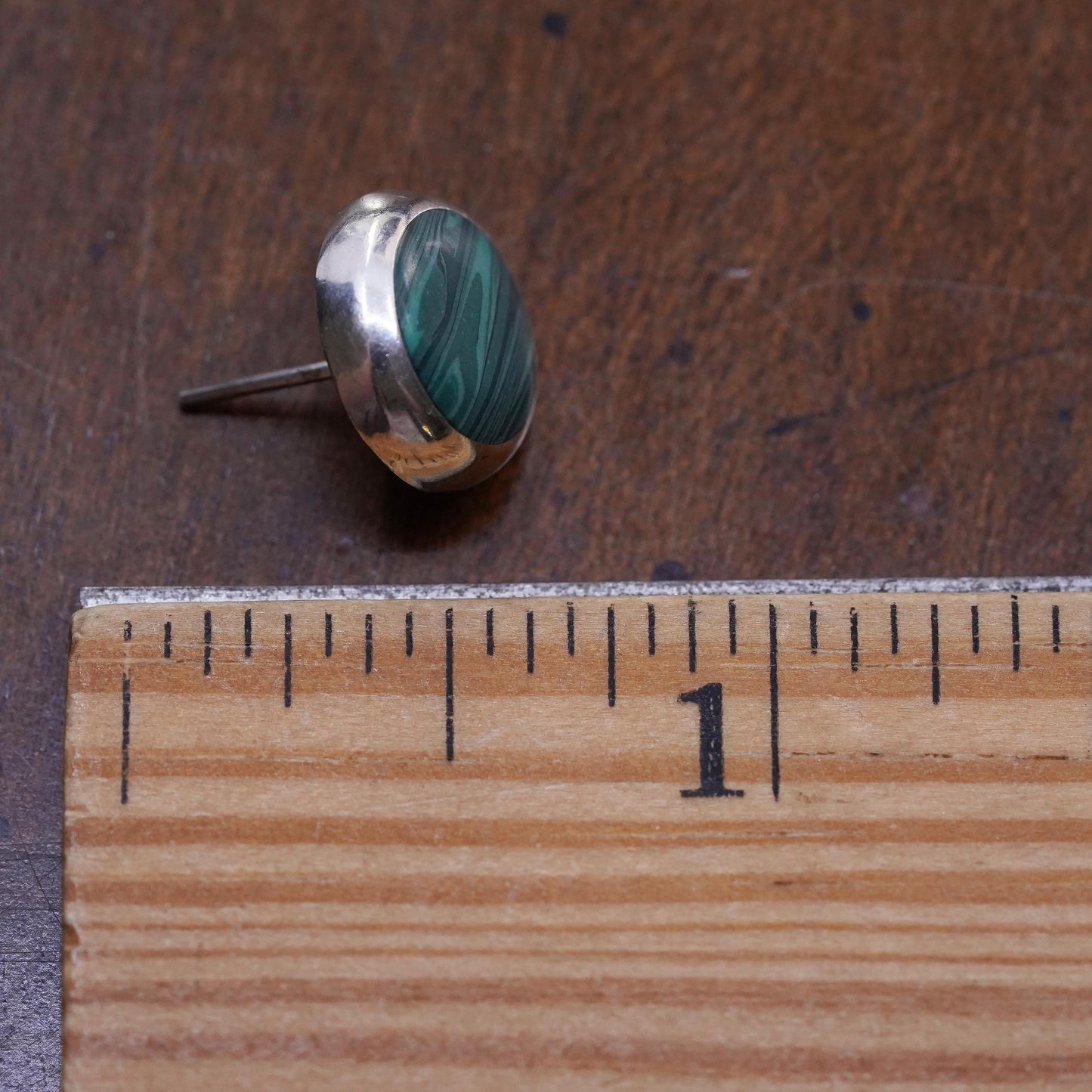 southwestern Mexican Sterling 925 silver stud malachite, single earring