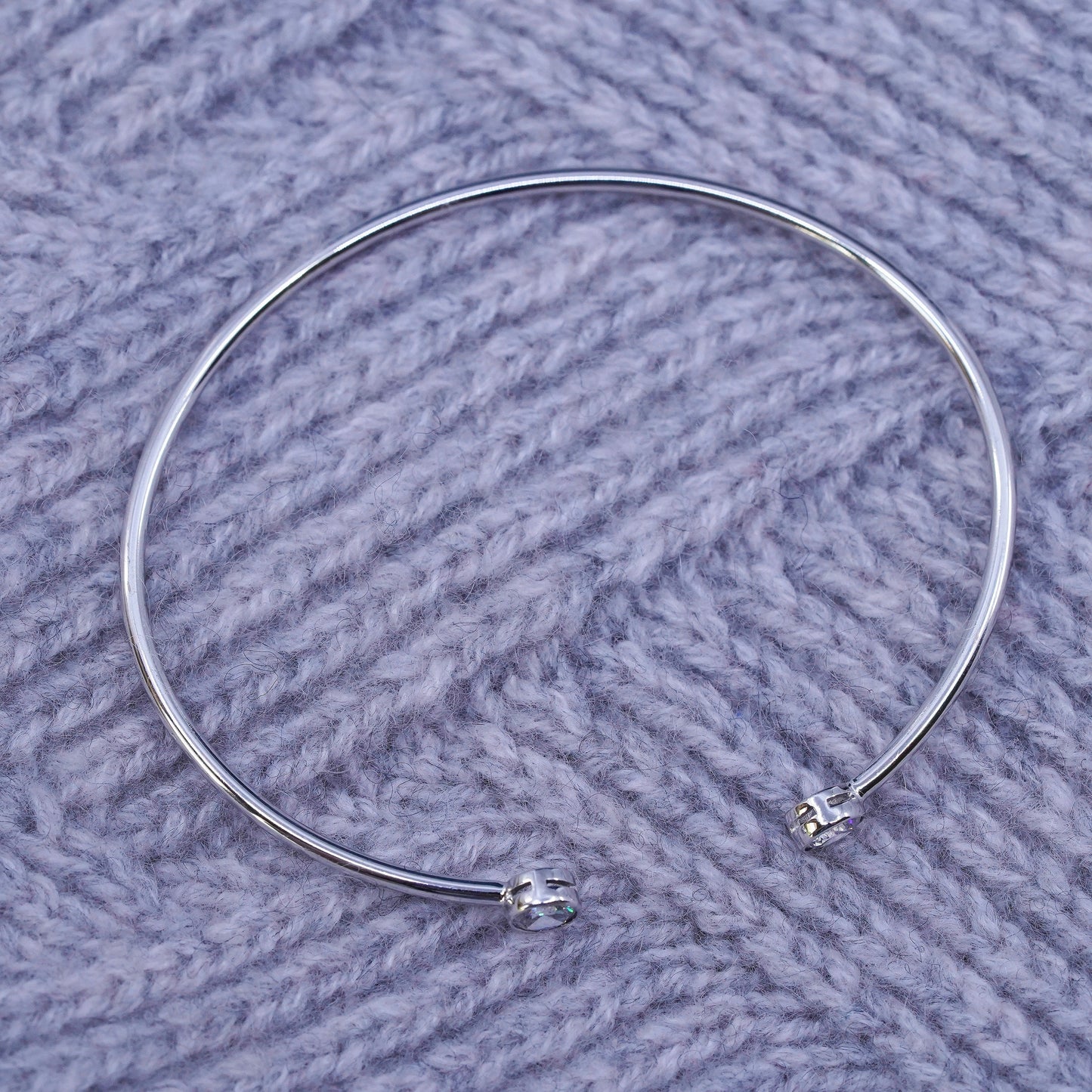 6.75”, vintage Sterling 925 silver stackable cuff bracelet with cz ends