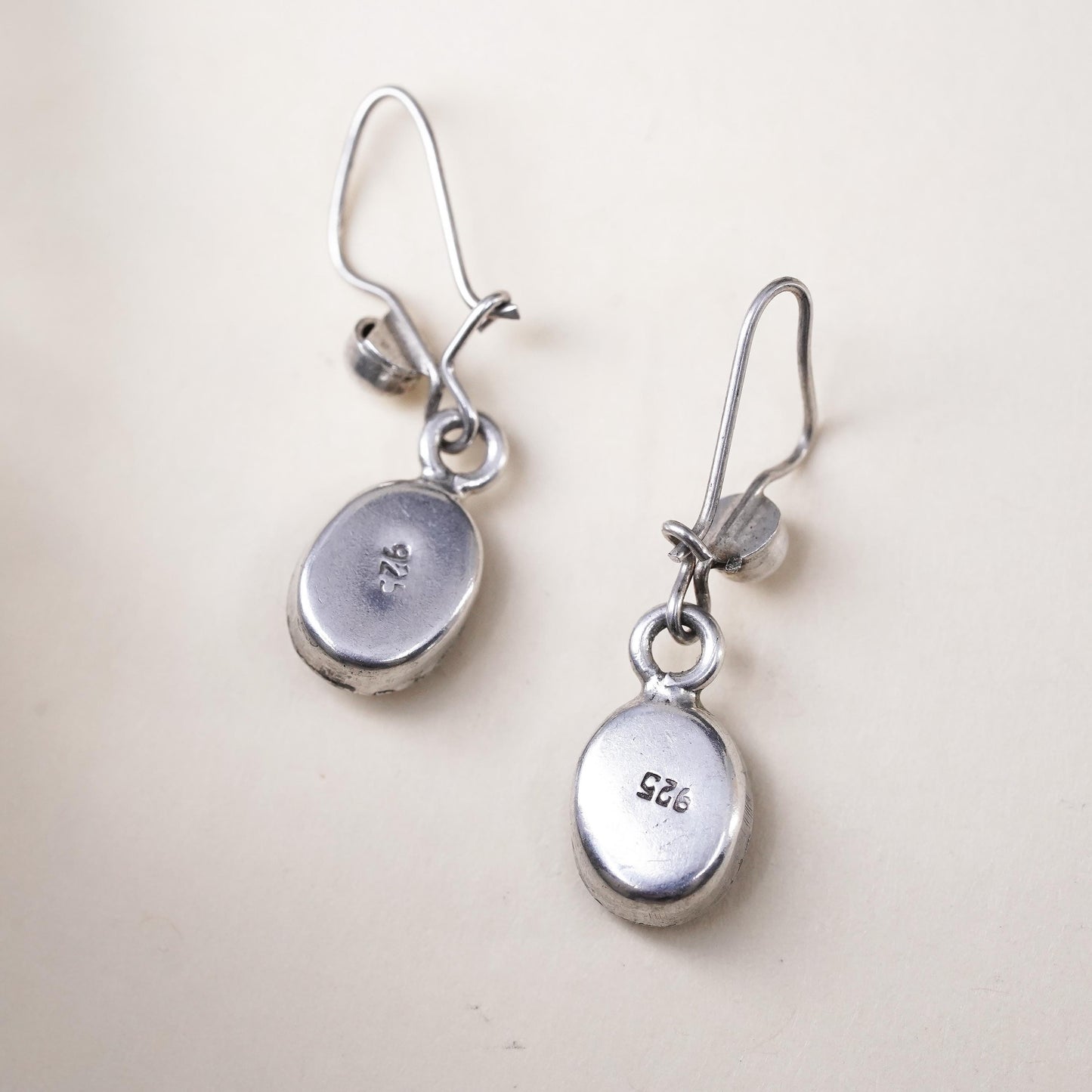 Vintage sterling 925 silver handmade oval earrings with resin flower