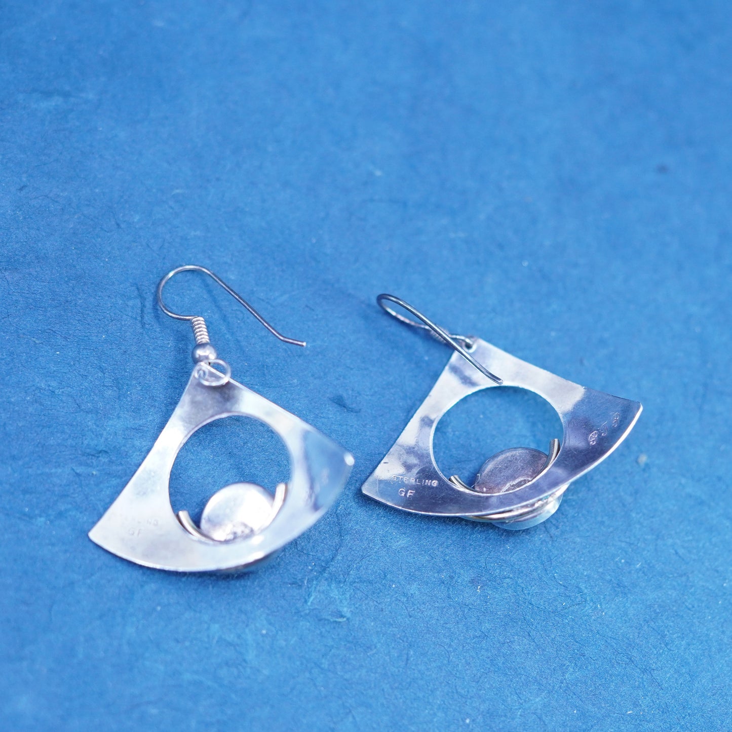 PJP gold filled sterling silver drop earrings, modern 925 disc with black onyx