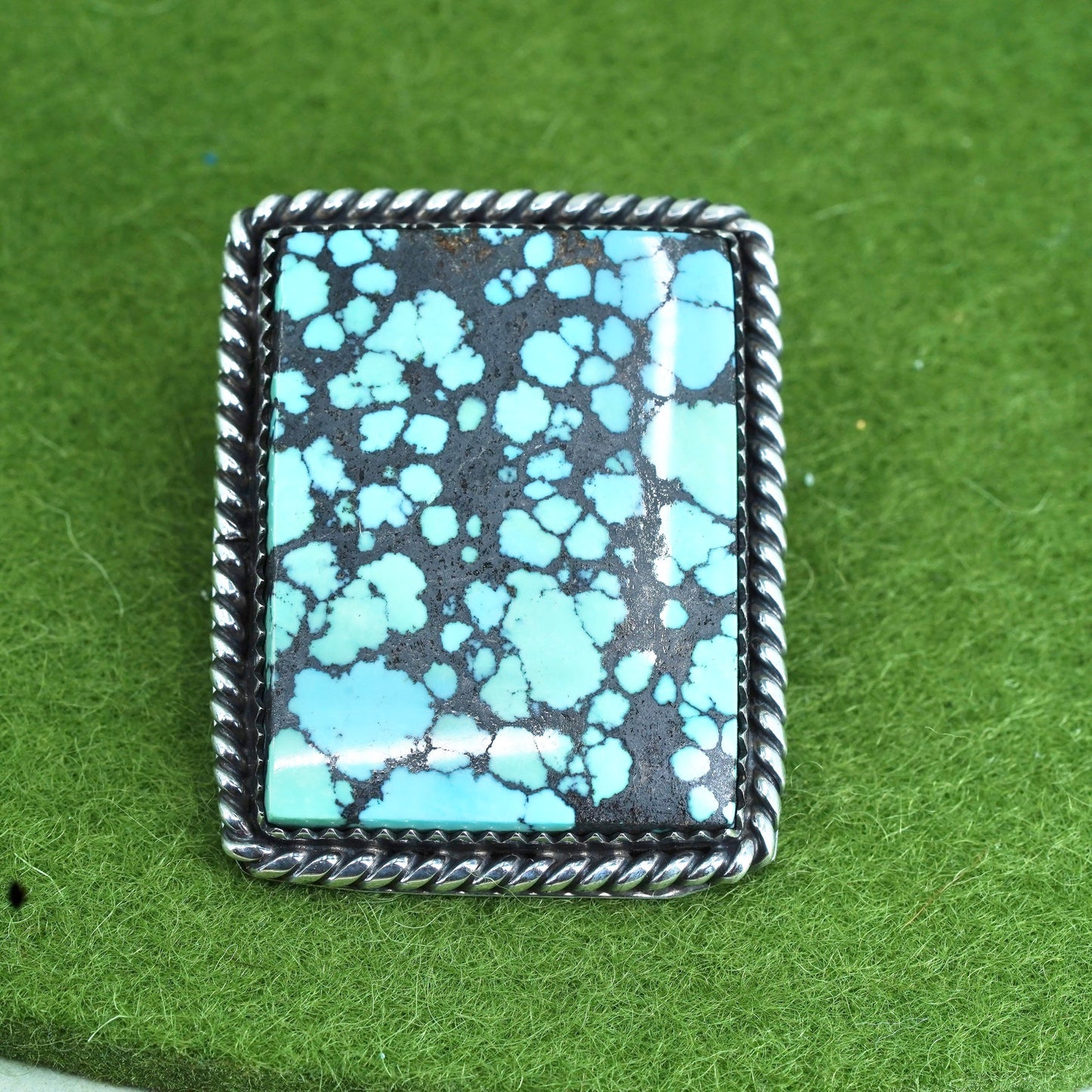 Native American Webster sterling silver 925 belt buckle spiderwebbed turquoise