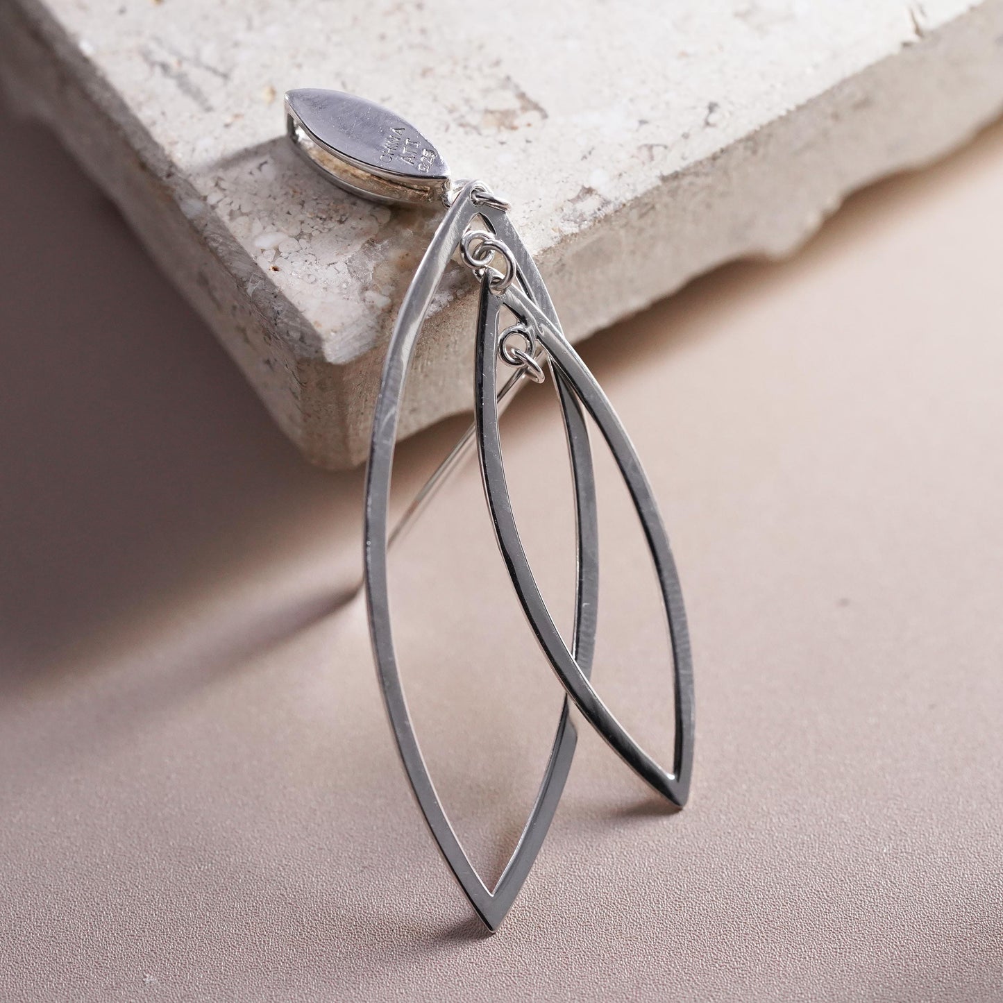 Vintage sterling silver handmade pendant, 925 Marquise shaped pendant