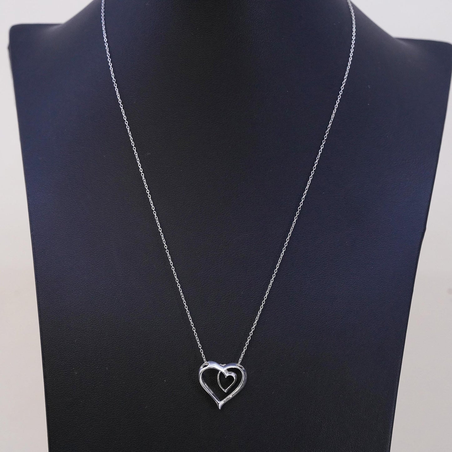 18", Sterling silver necklace, 925 heart pendant embossed I’m thankful your