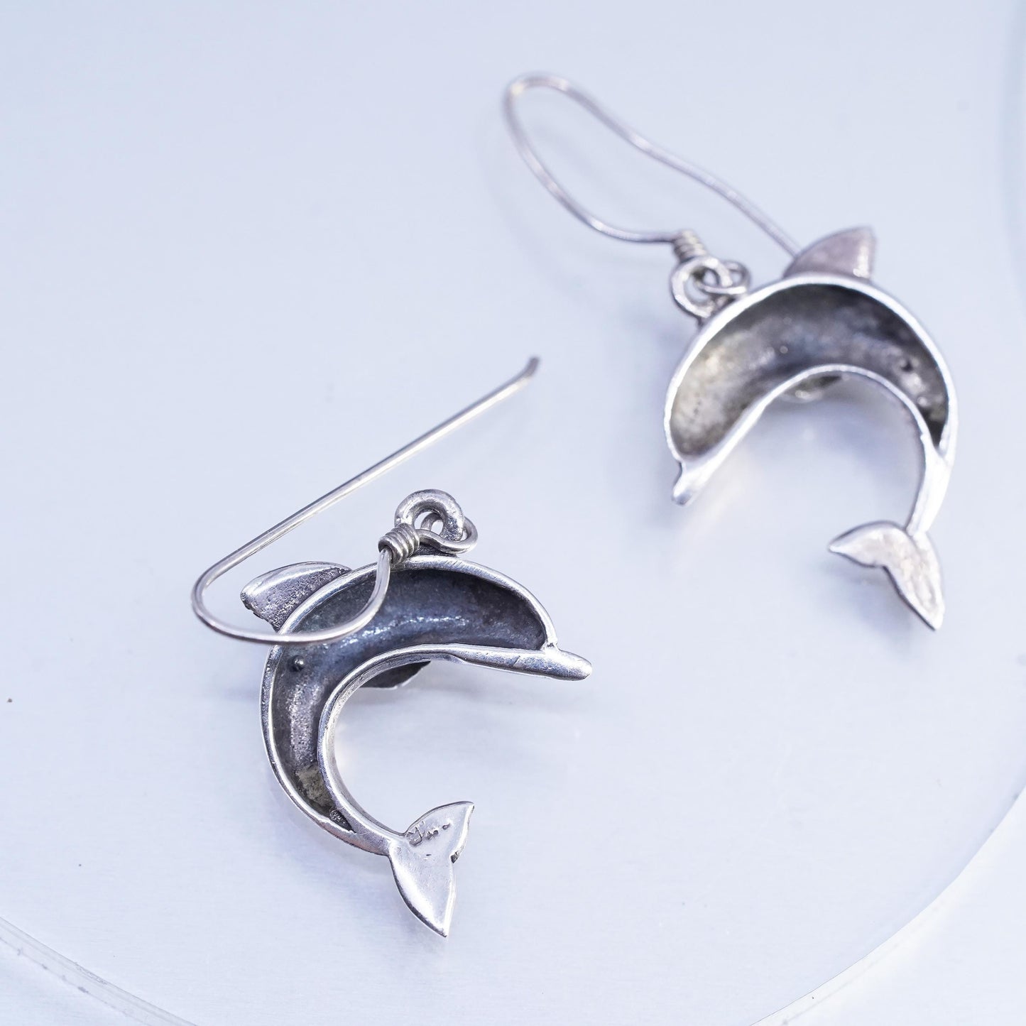 Vintage Sterling 925 silver handmade dolphin earrings