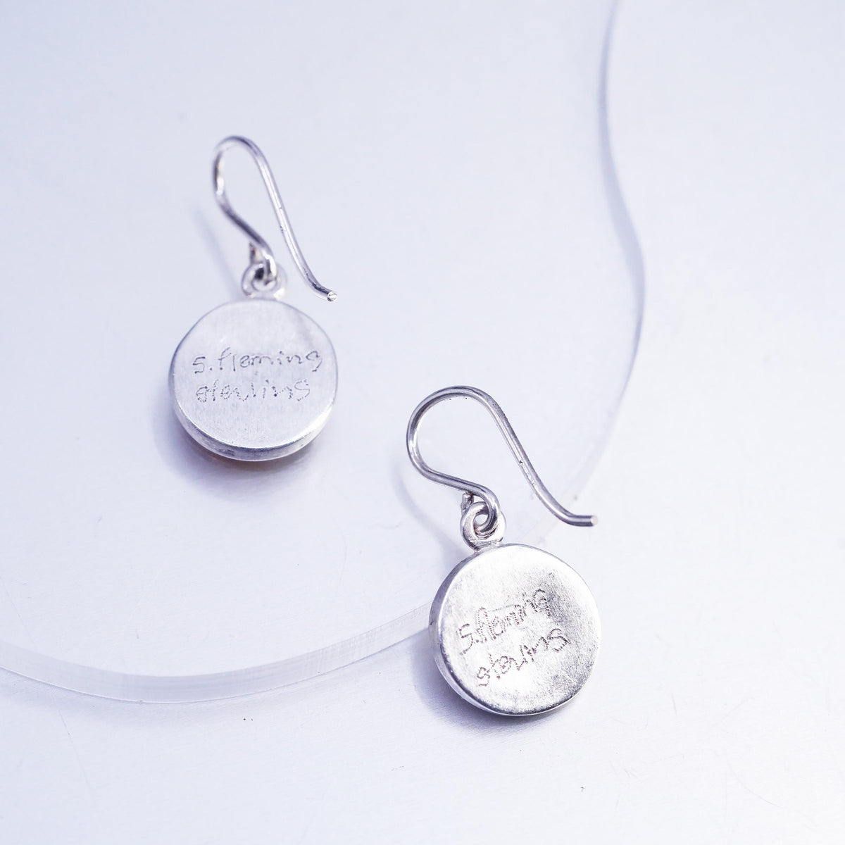 Susan Fleming Sterling 925 Silver Earrings, solid 925 silver Resin Flower paint