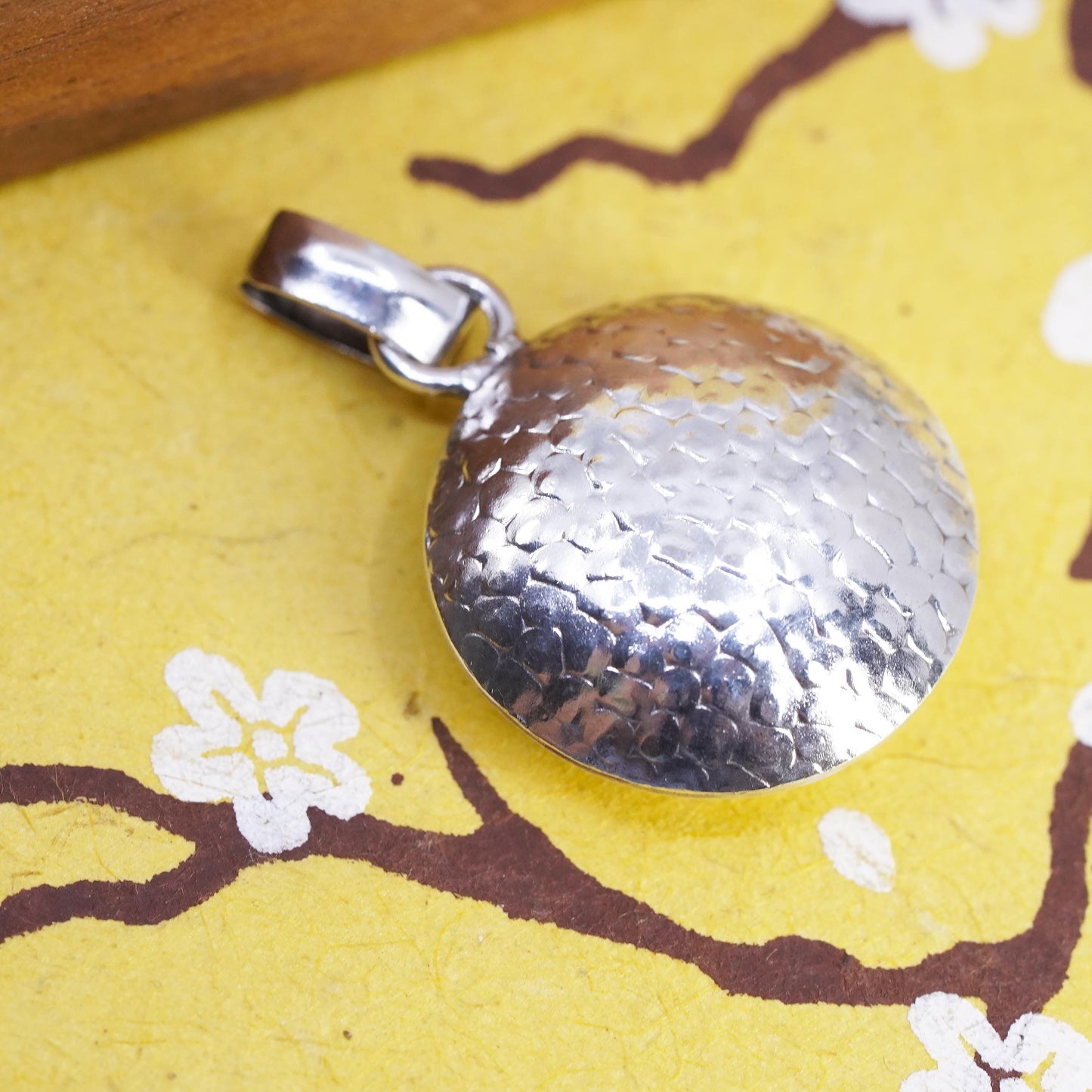 Vintage Sterling silver handmade pendant, puffy textured 925 circle