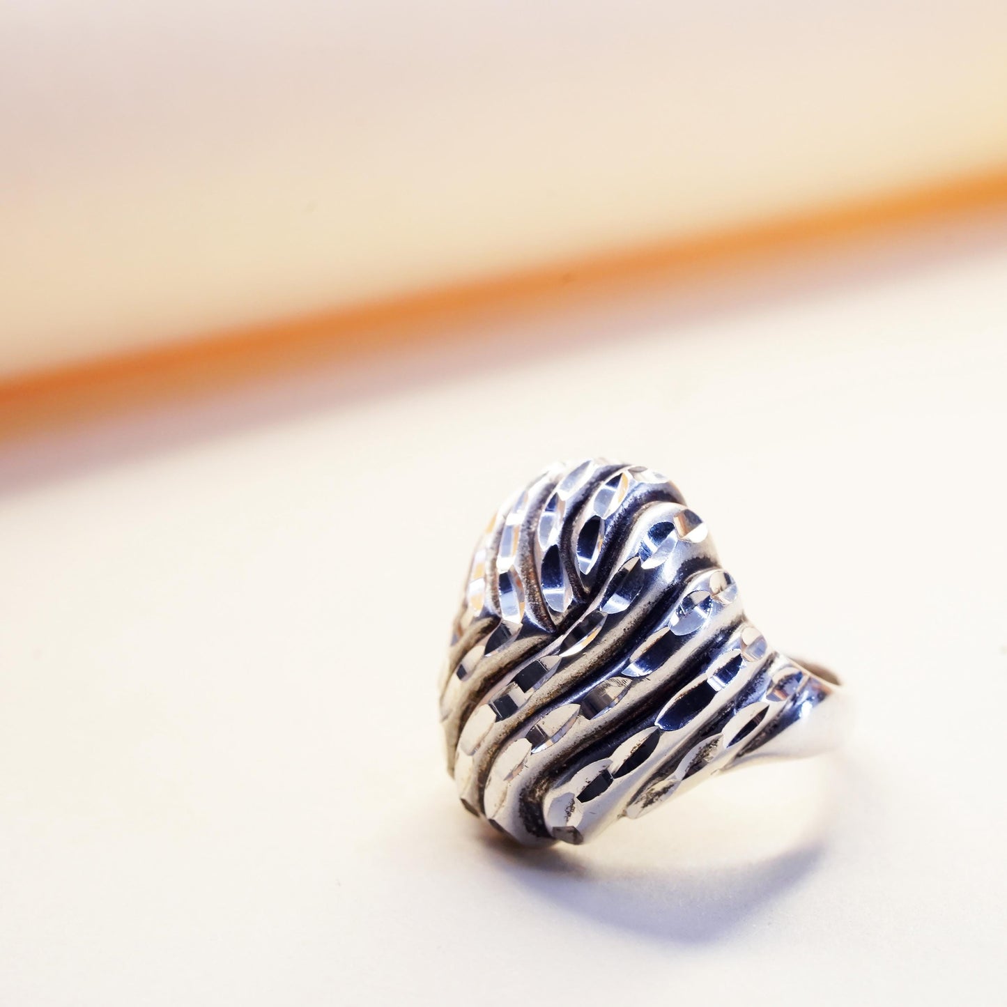 Size 6, ALA modernist sterling silver ribbed ring, textured 925 band, modernist