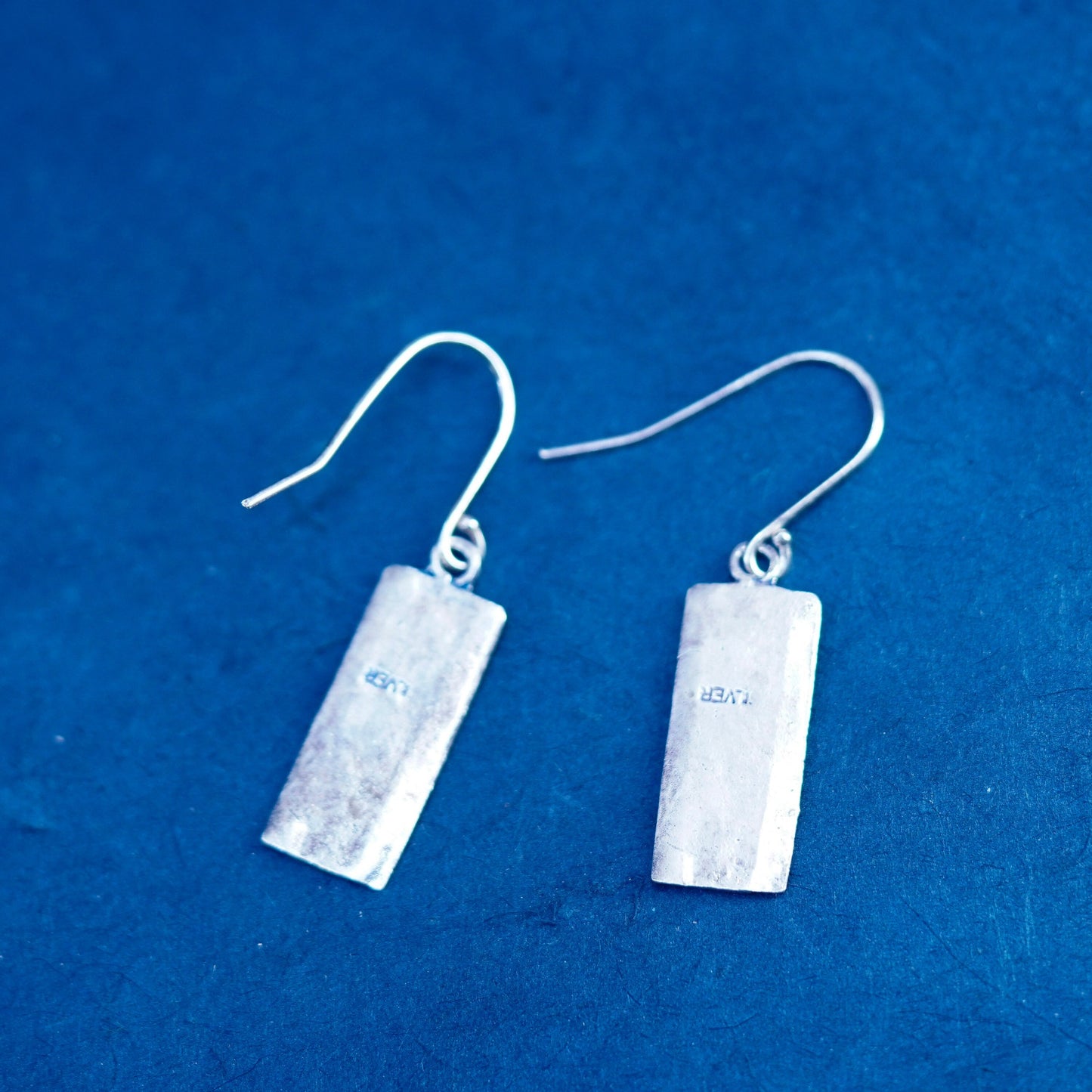 Vintage sterling silver handmade earrings, 925 leafy drops, stamped silver