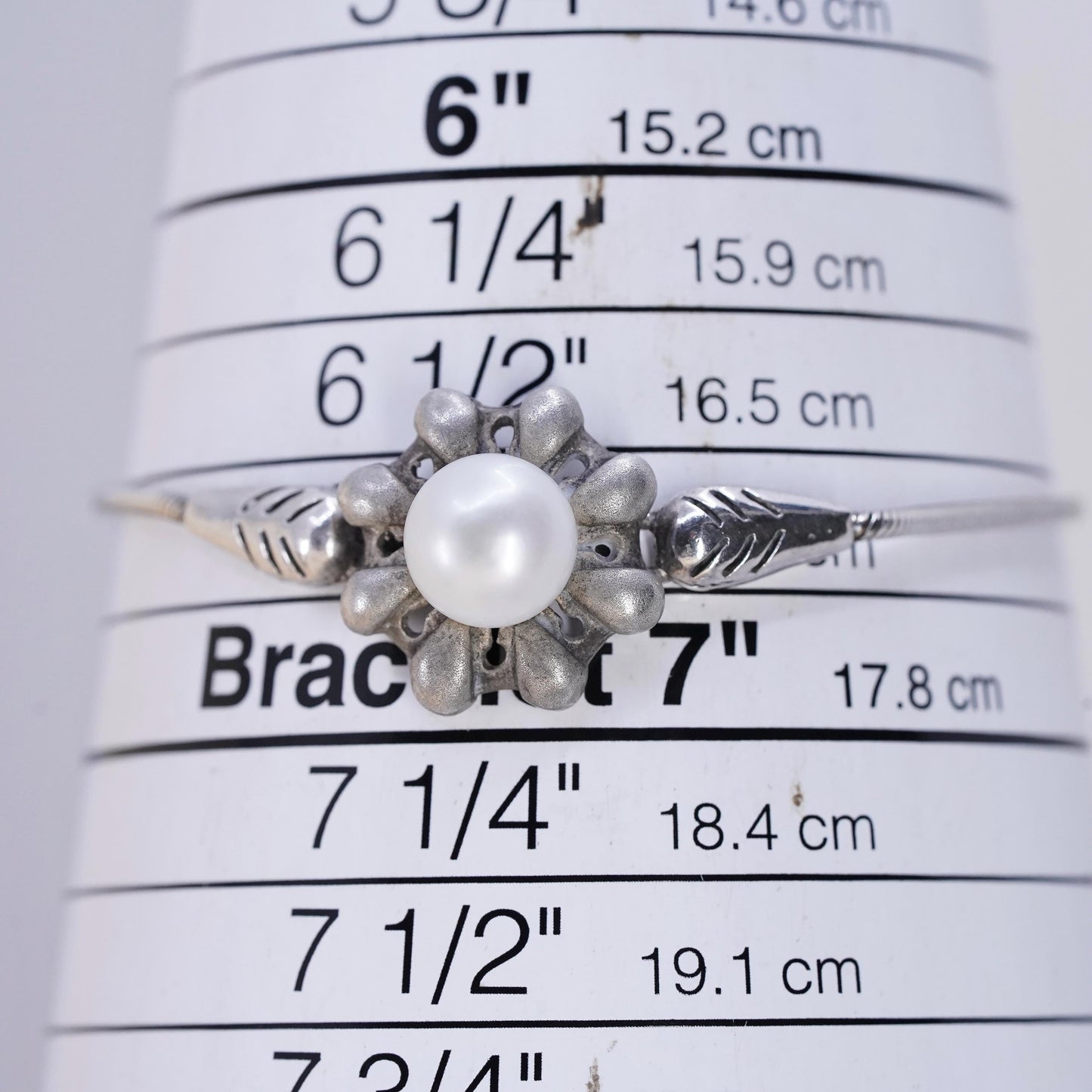 6.75”, Antigua Sterling silver bracelet, Mexican 925 snake chain pearl flower