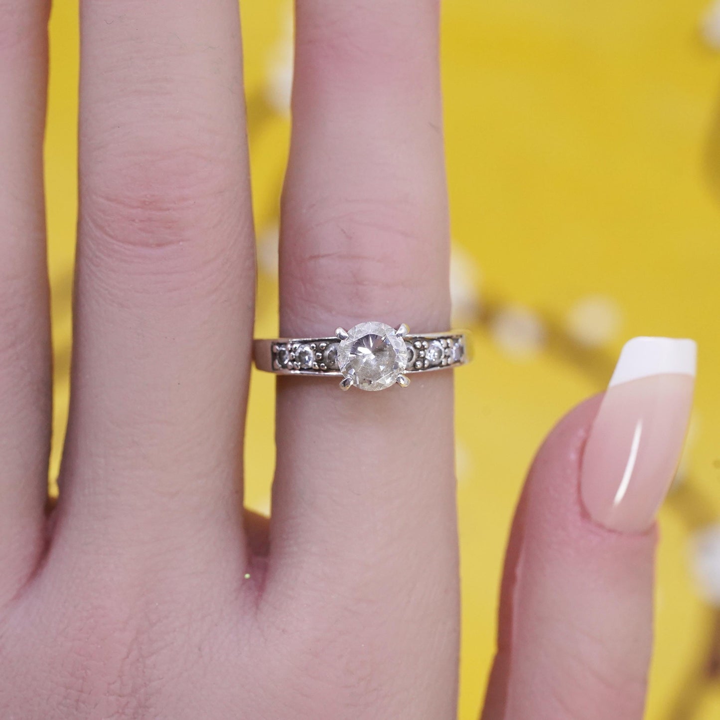 Size 7, vintage Sterling silver 925 engagement ring with cz