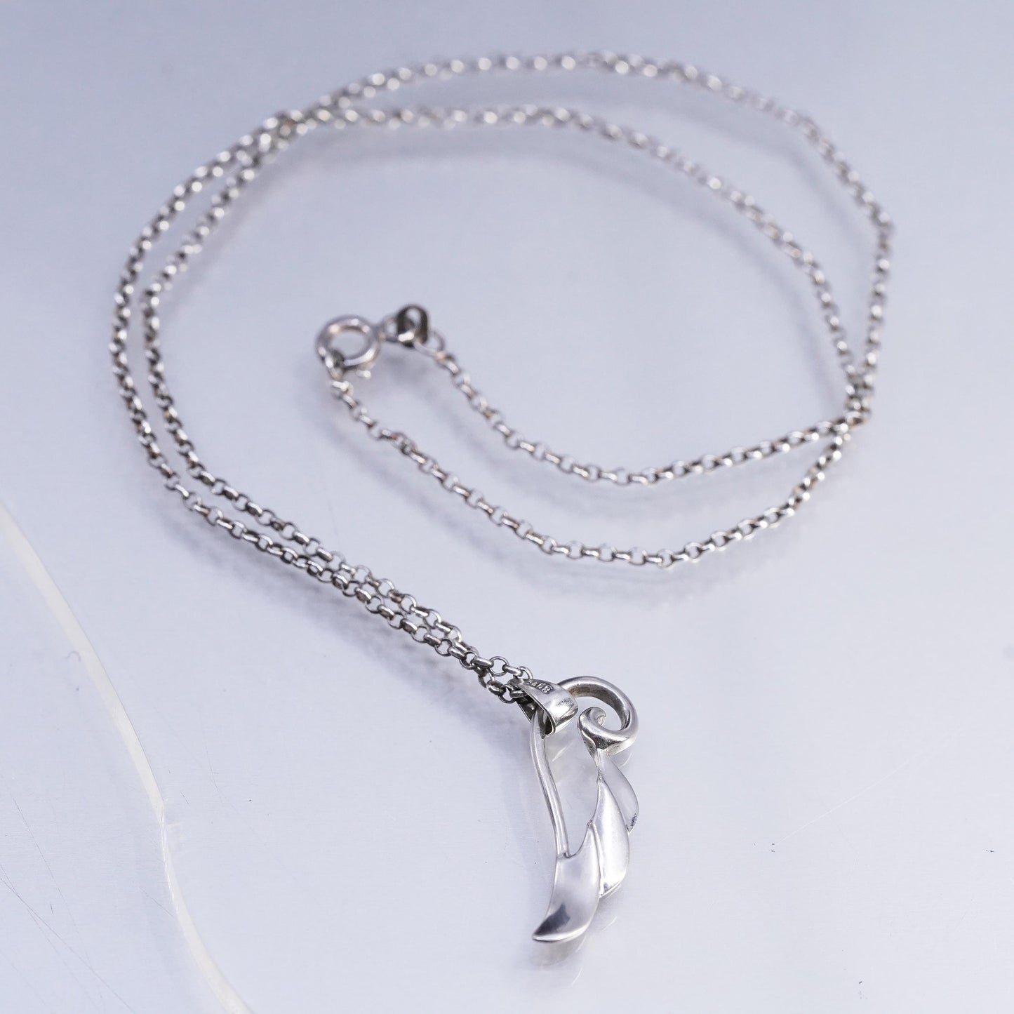 18" 1.6mm, vintage Sterling 925 silver circle chain necklace with ring pendant