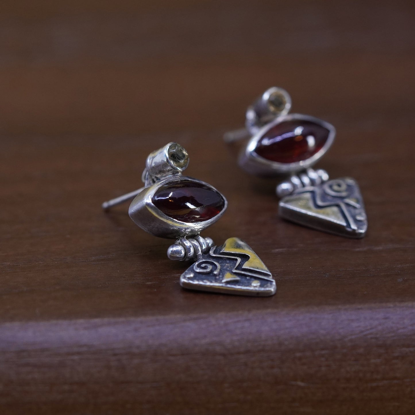Vintage Sterling silver 925 handmade earrings with garnet and citrine