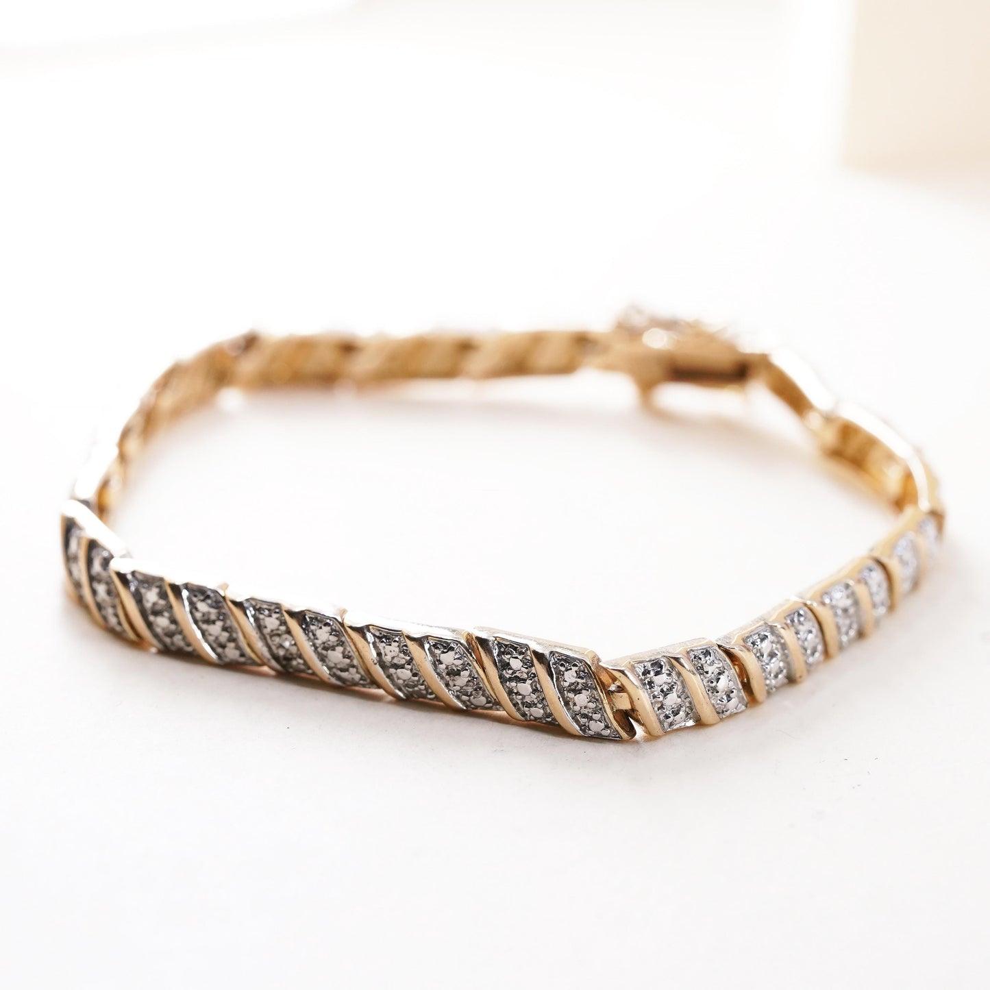 7.25”, vermeil gold sterling silver tennis bracelet 925 San Marco chain diamond