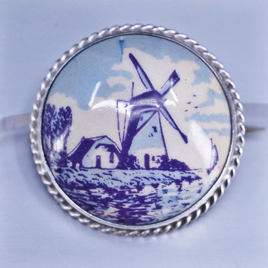 Vintage sterling silver handmade flower brooch, 925 Holland windmill pin