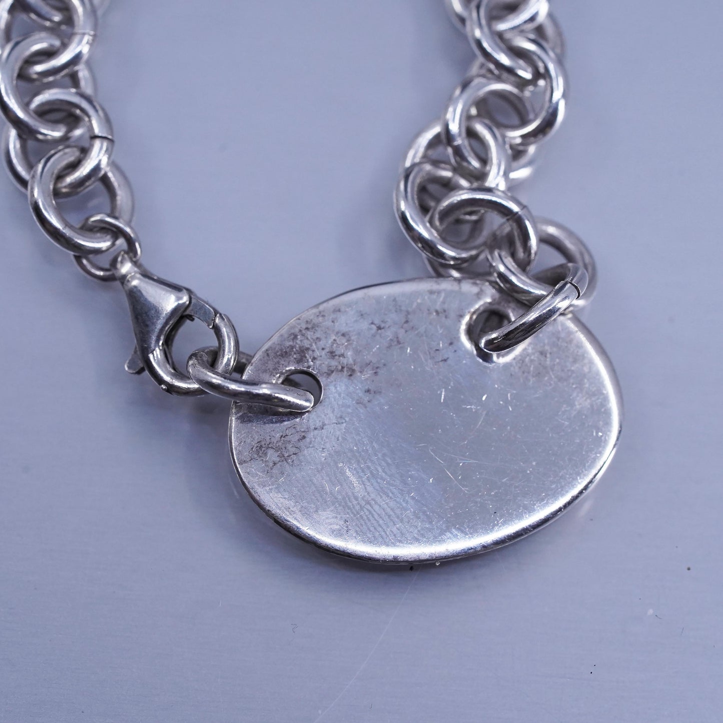 16”, vintage Sterling 925 silver handmade circle necklace with monogram BMA tag