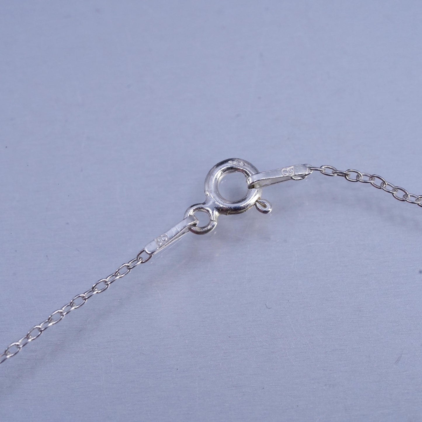 18", vintage Sterling 925 silver circle chain necklace with chalcedony beads