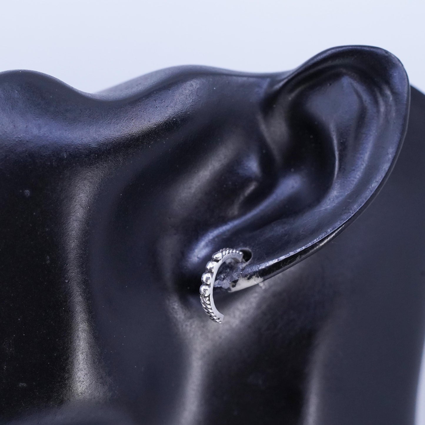 0.5", Vintage 925 Sterling Silver Handmade Earrings, 925 Textured huggie studs