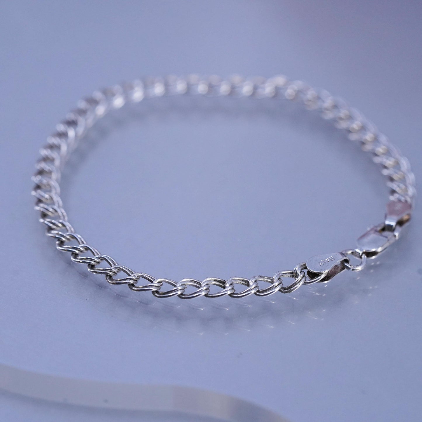 7" 4mm, Vintage Italy Sterling 925 silver handmade bracelet, double curb chain