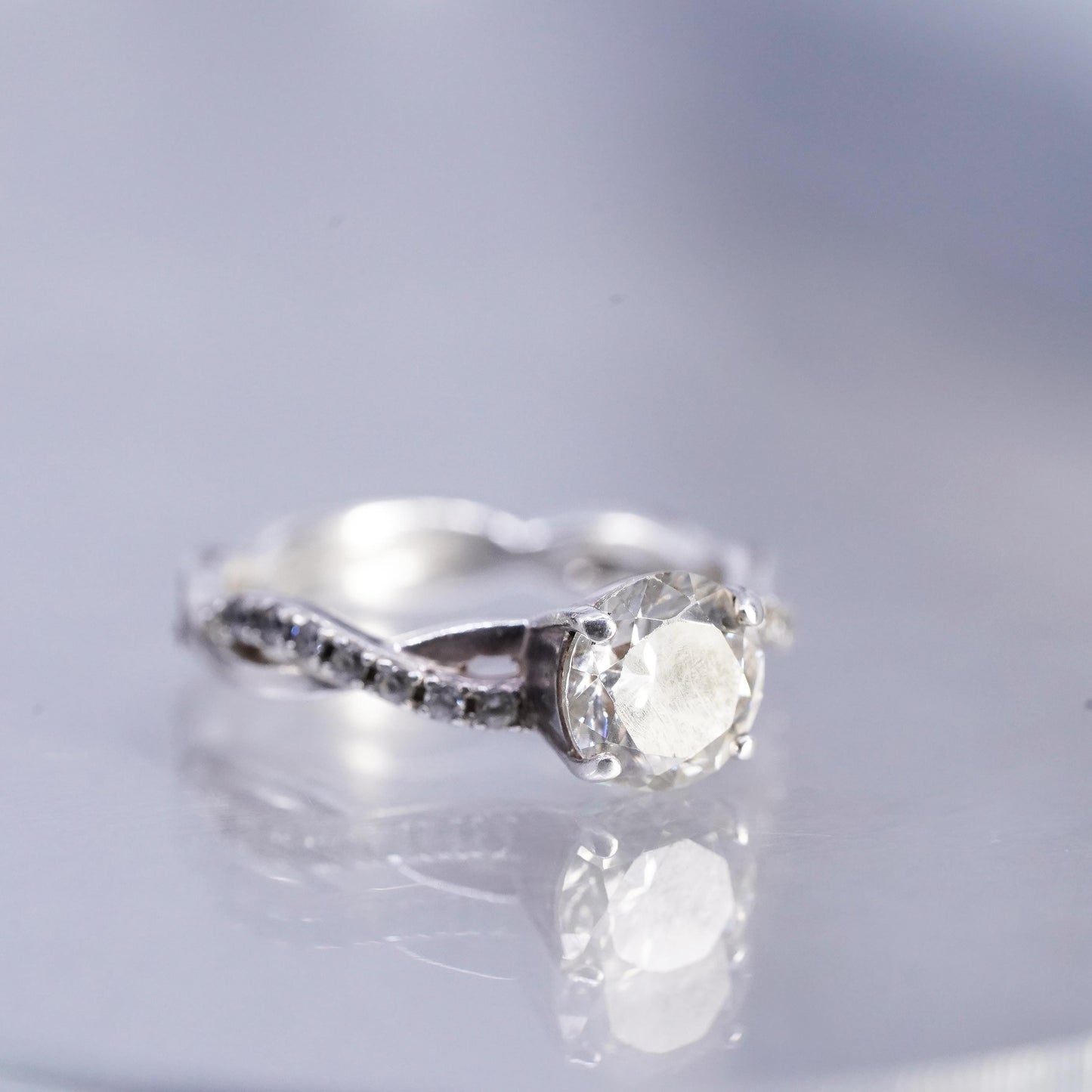 Size 5.25, vintage Sterling 925 silver statement engagement ring w/ cluster Cz