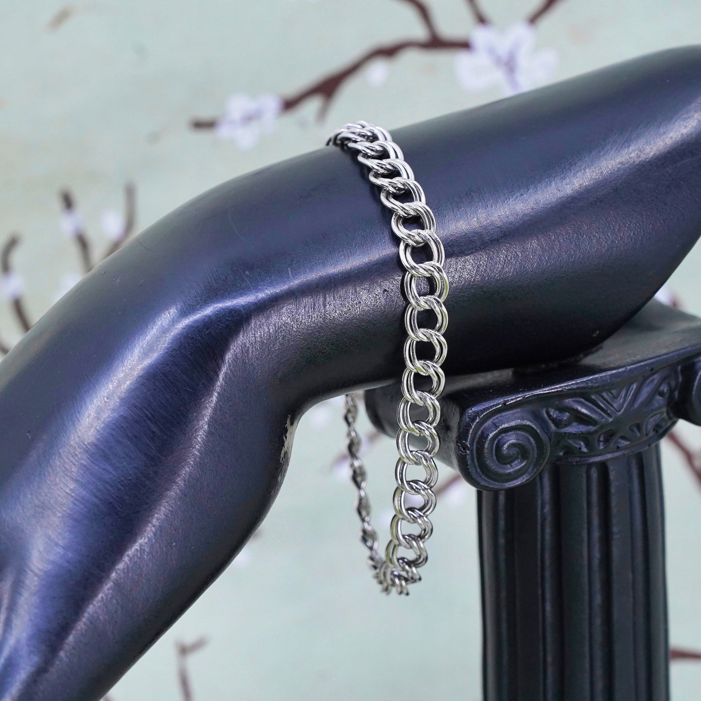 7.25", 7mm, Vintage sterling silver bracelet, 925 double curb chain