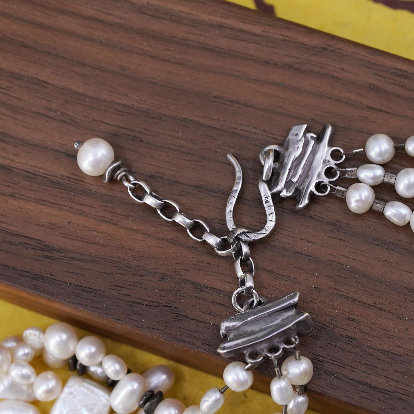 15+1", vintage Sterling 925 silver multi strands cluster pearl chain necklace