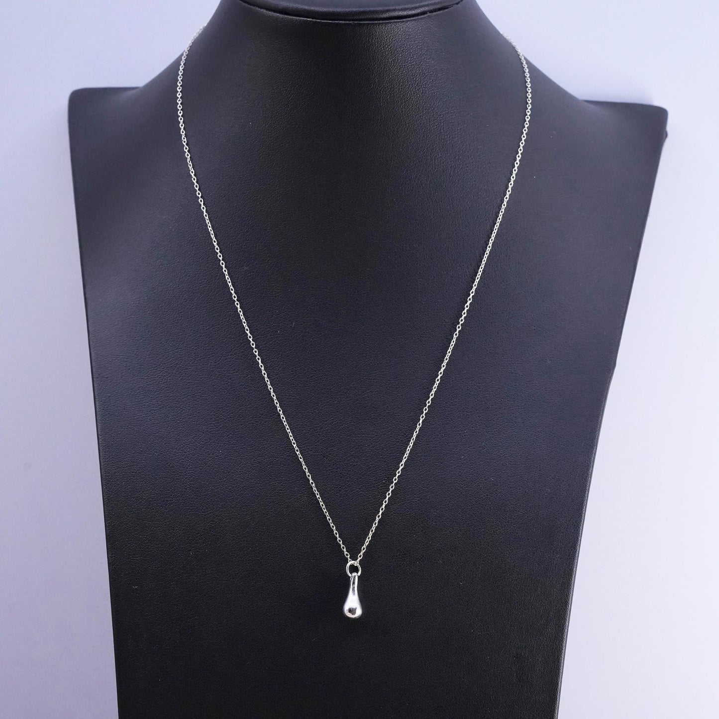 18”, vintage Sterling silver necklace, 925 circle chain with teardrop pendant