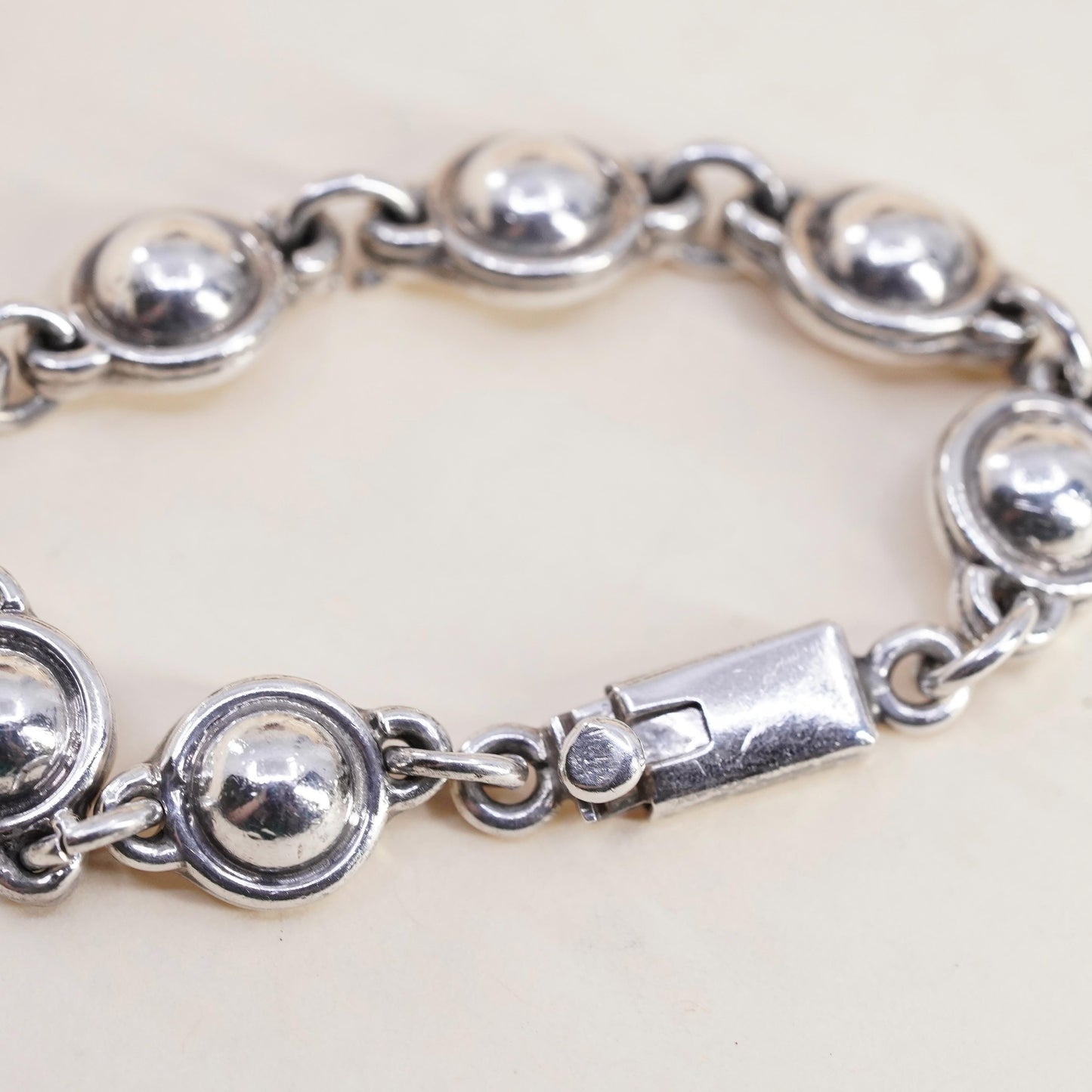 7.25", southwestern Mexican sterling 925 silver handmade beaded chain bracelet