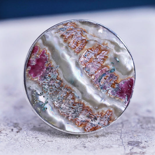 Size 8.25, vintage sterling 925 silver statement ring w/ genuine blister pearl