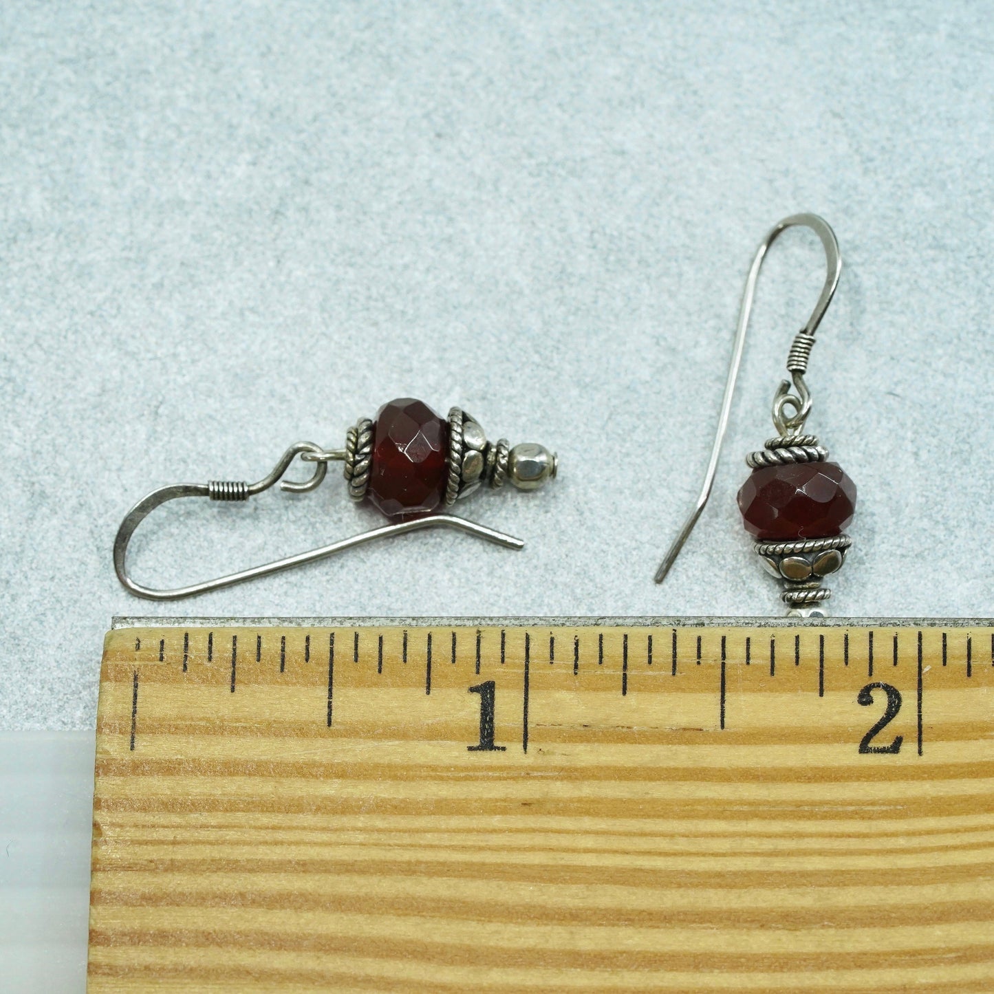 Vintage Sterling 925 silver handmade earrings with carnelian beads