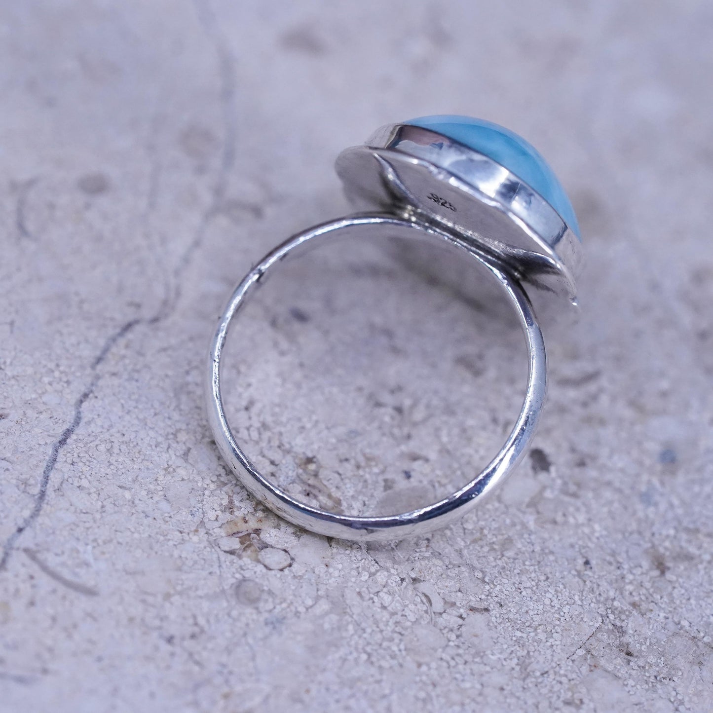 Size 5.5, Vintage sterling 925 silver handmade ring with oval larimar