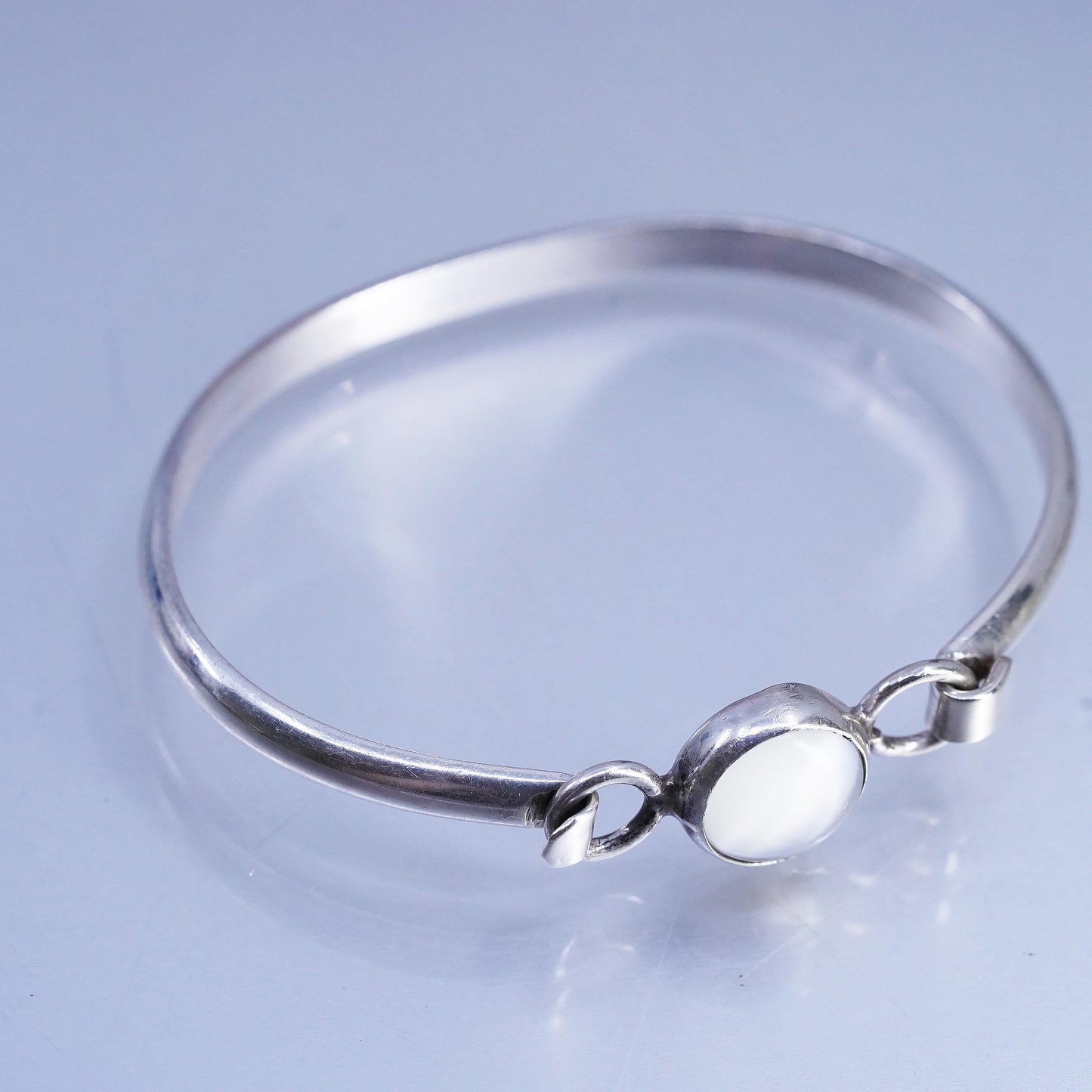 6.75" Vintage Mexican Sterling 925 Silver Bangle Bracelet white tiger eye stone