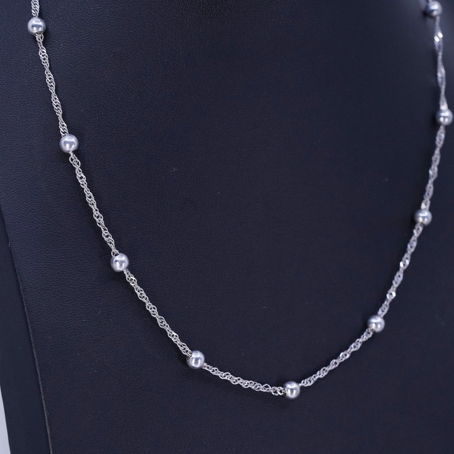 18” 2mm, Italian Sterling 925 silver twisted curb chain necklace with 5mm beads