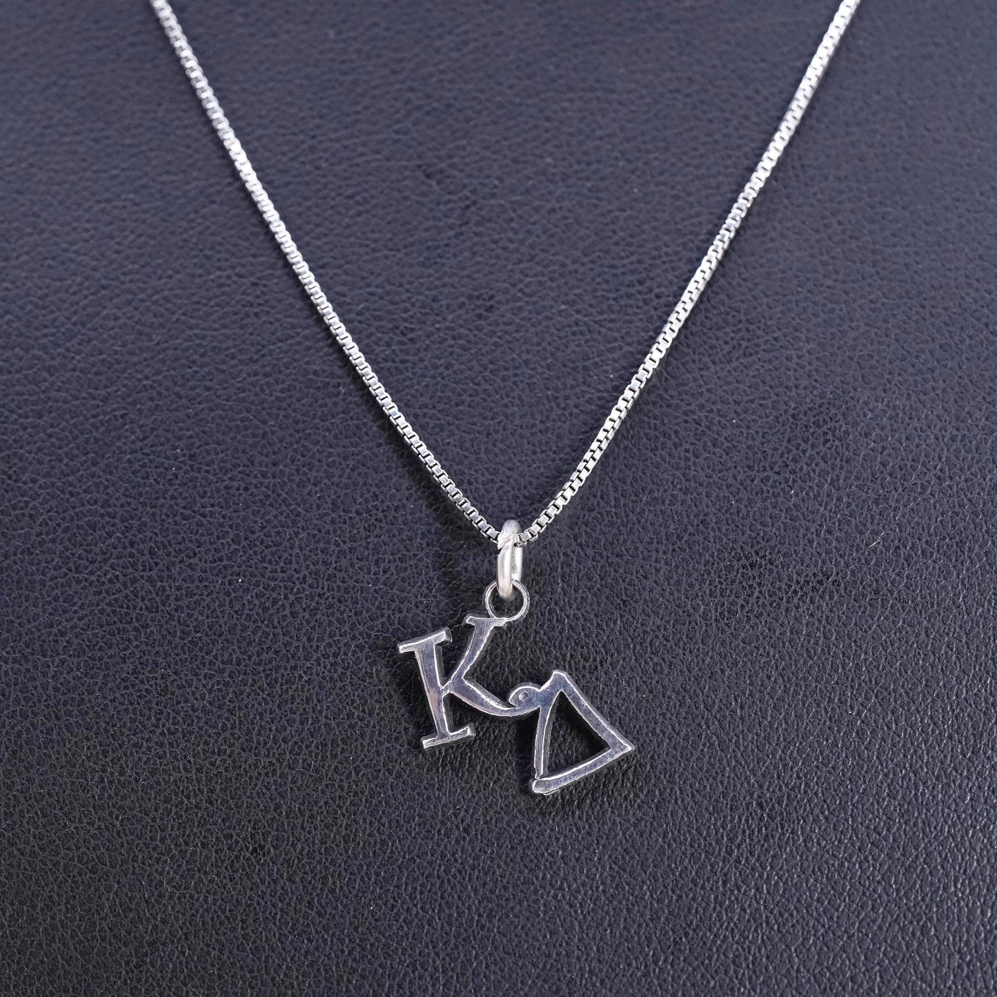 18", Sterling silver necklace, 925 box chain Greek letter Kappa Delta pendant