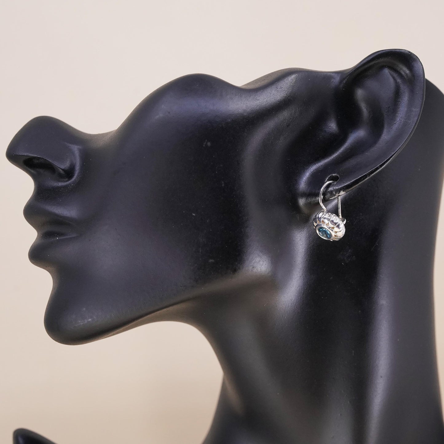 Southwestern sterling silver 925 handmade single earring with topaz lever back