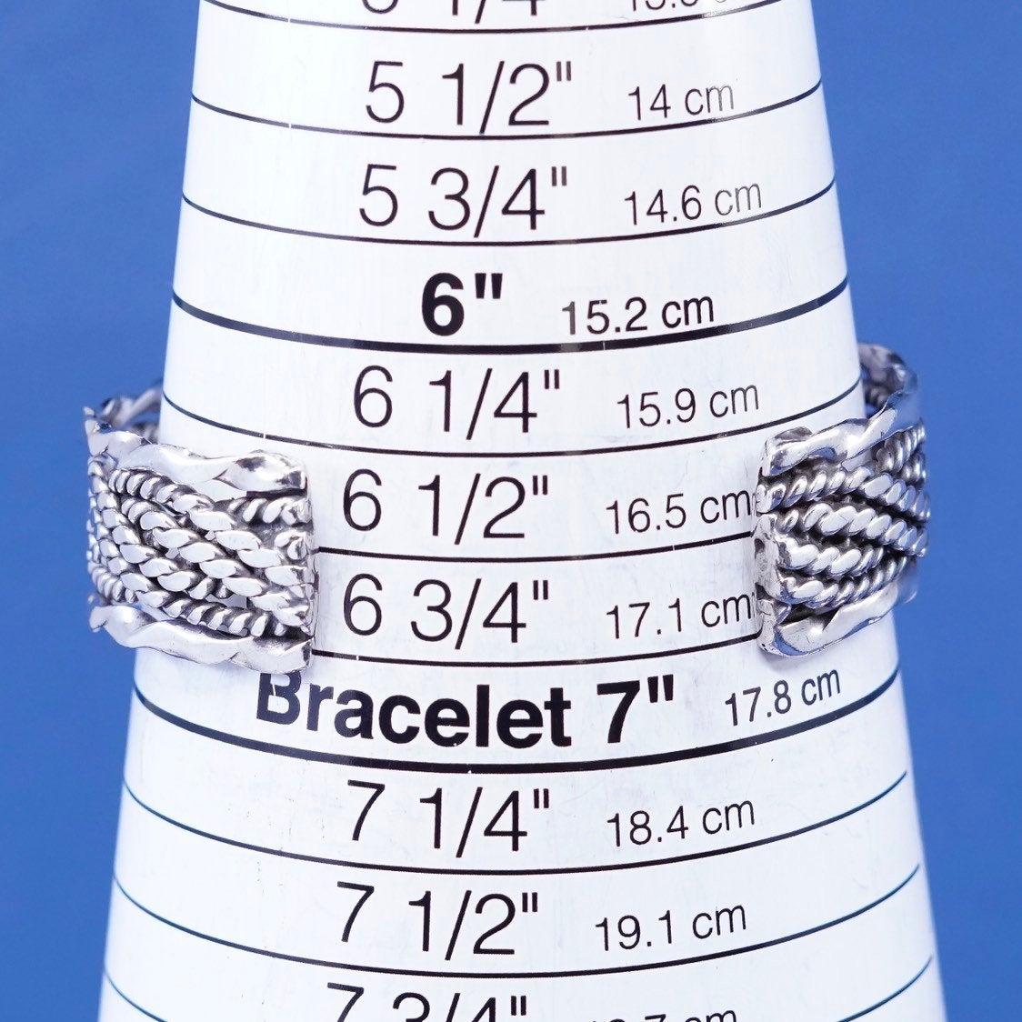 6.75", vtg Mexico sterling silver handmade bracelet wide 925 twisted cable cuff