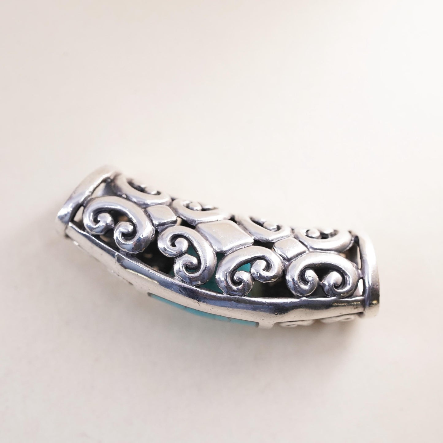 Vintage handmade filigree Sterling 925 silver slide pendant with turquoise