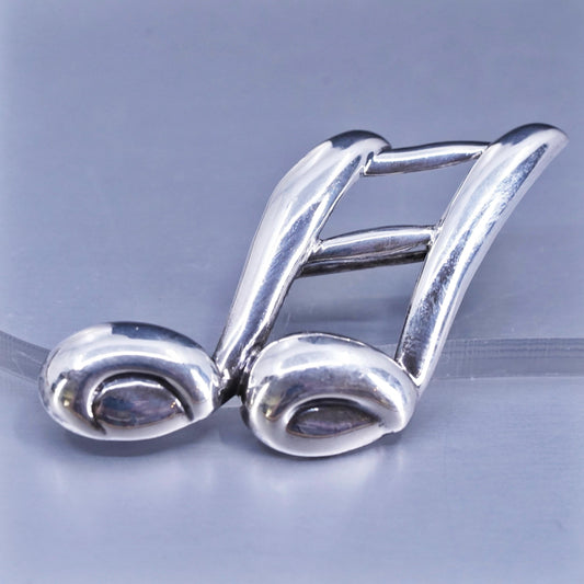 Vintage sterling silver handmade brooch, modern 925 music note symbol pin