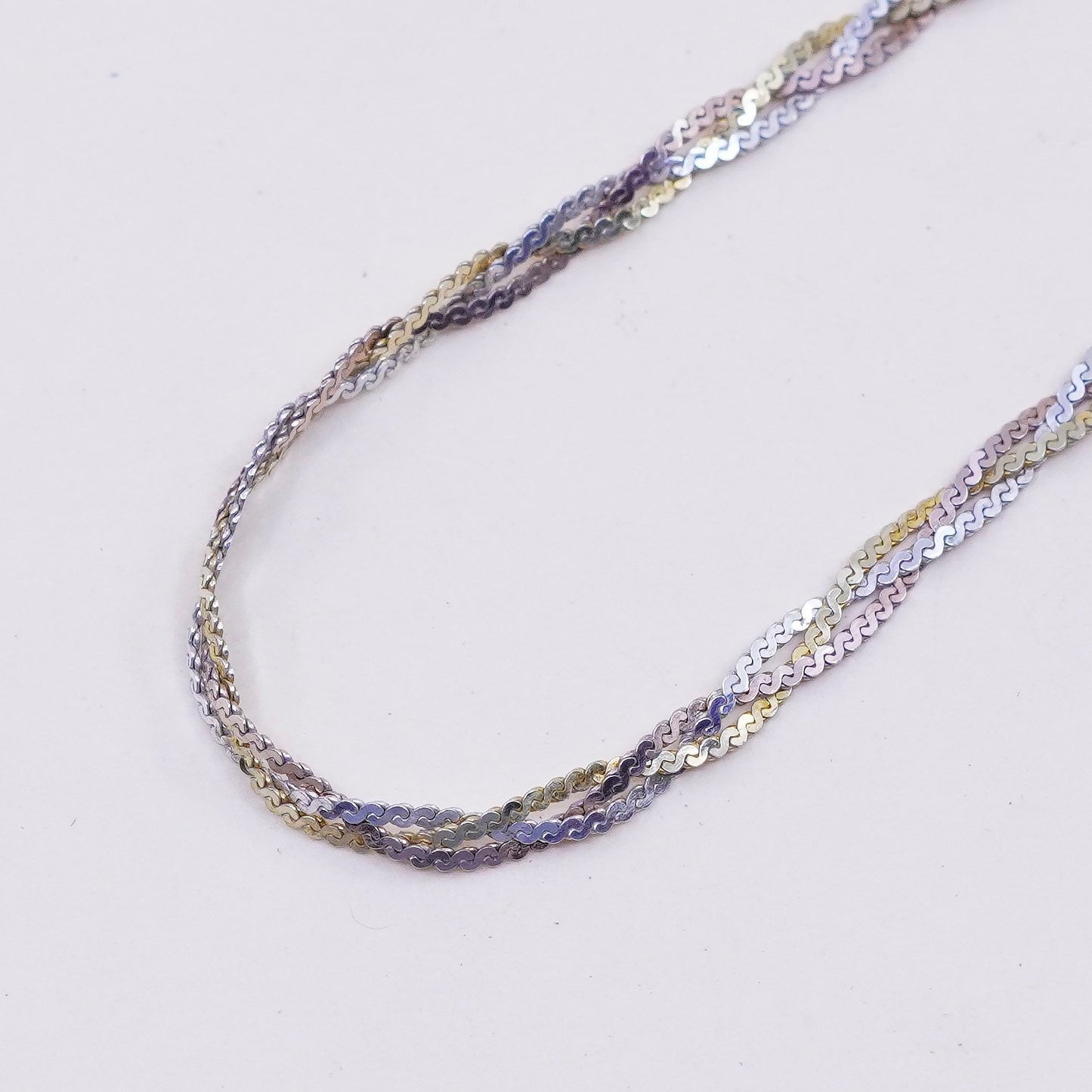 16”, Vintage vermeil gold sterling silver necklace, 925 woven braided s chain